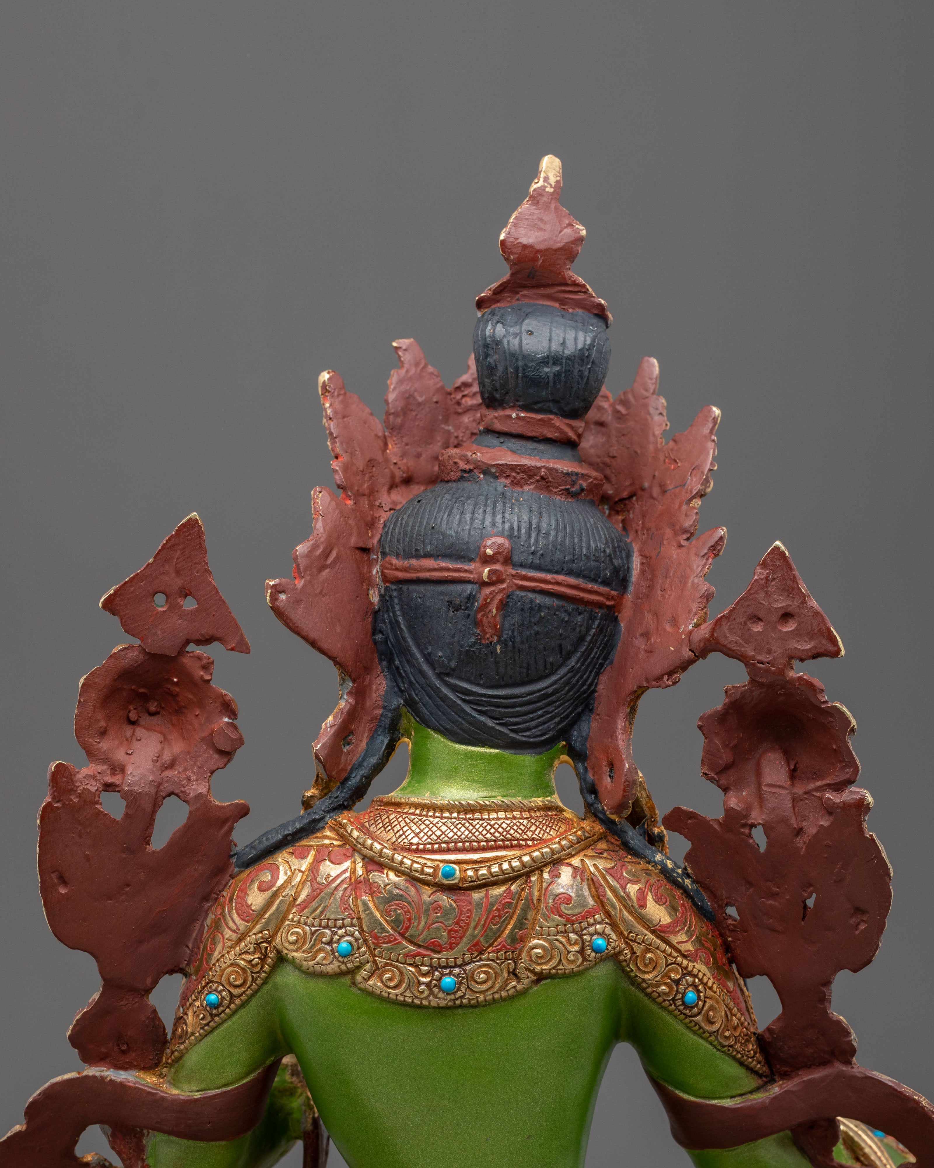 Traditional Green Tara Golden Statue | Tibetan Buddhist Compassion Deity