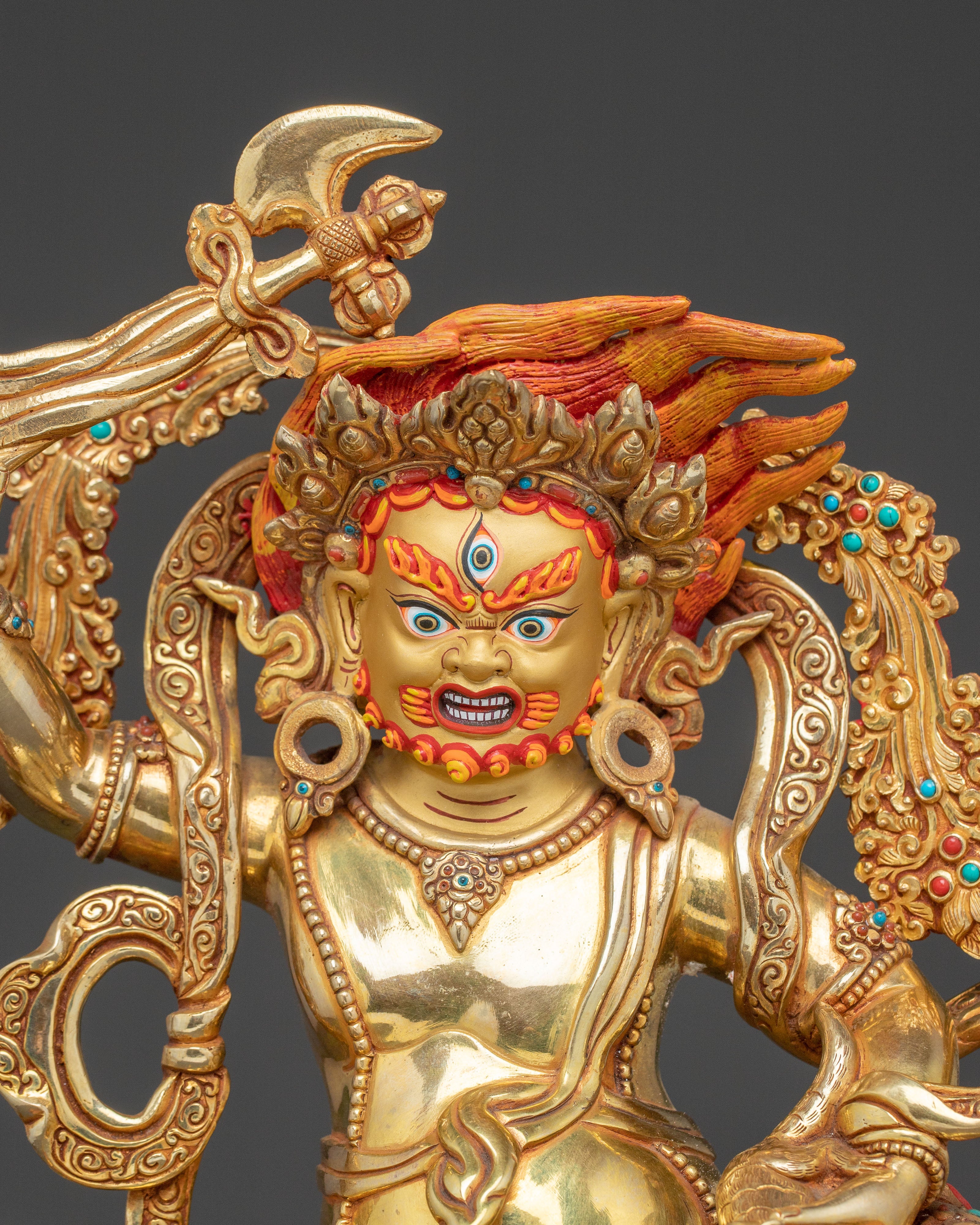Wealth Deity White Dzambhala Handcrafted Statue - 24K Gold Gilded