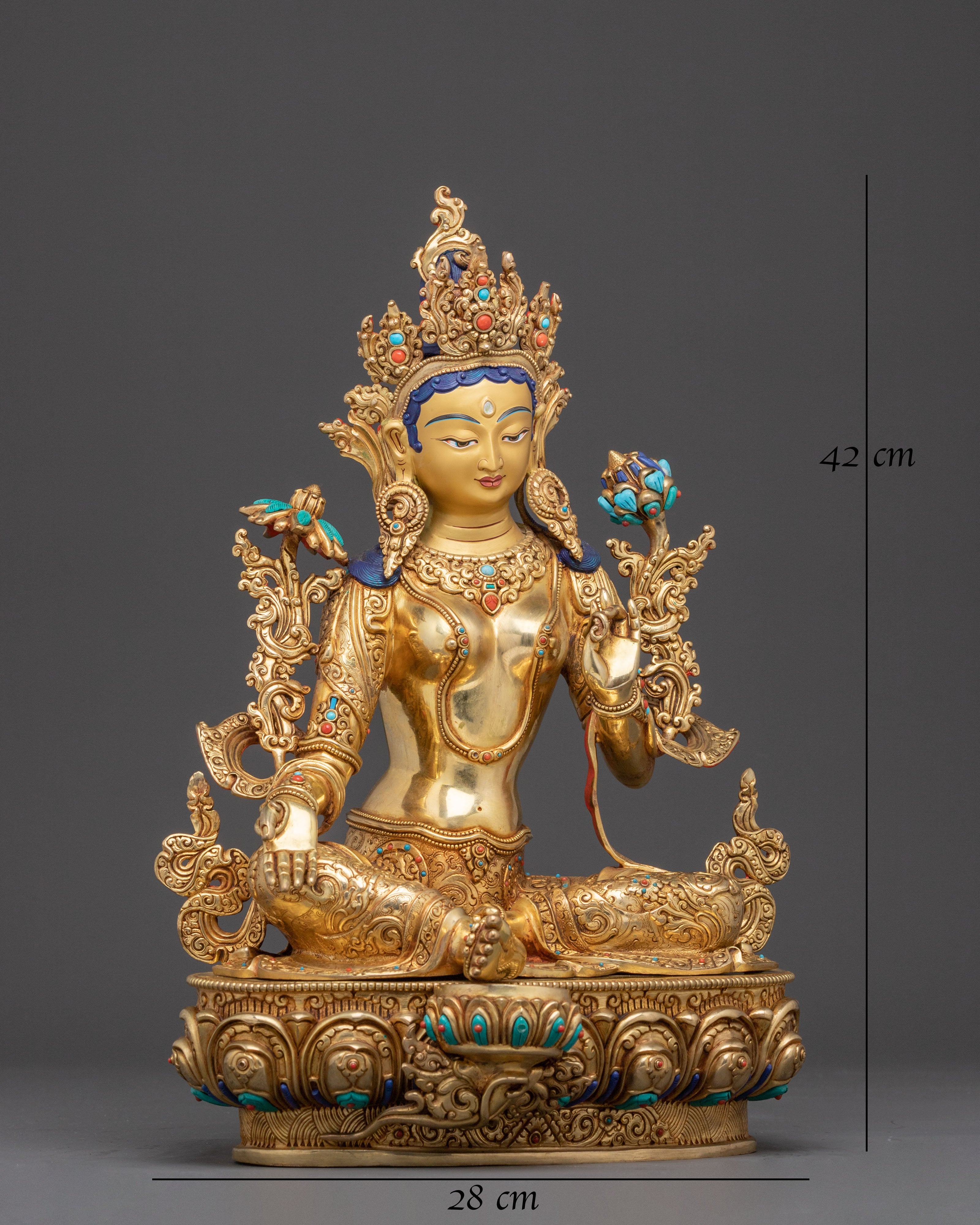 Exquisite 24K Gold Gilded Green Tara Mother of Liberation Statue