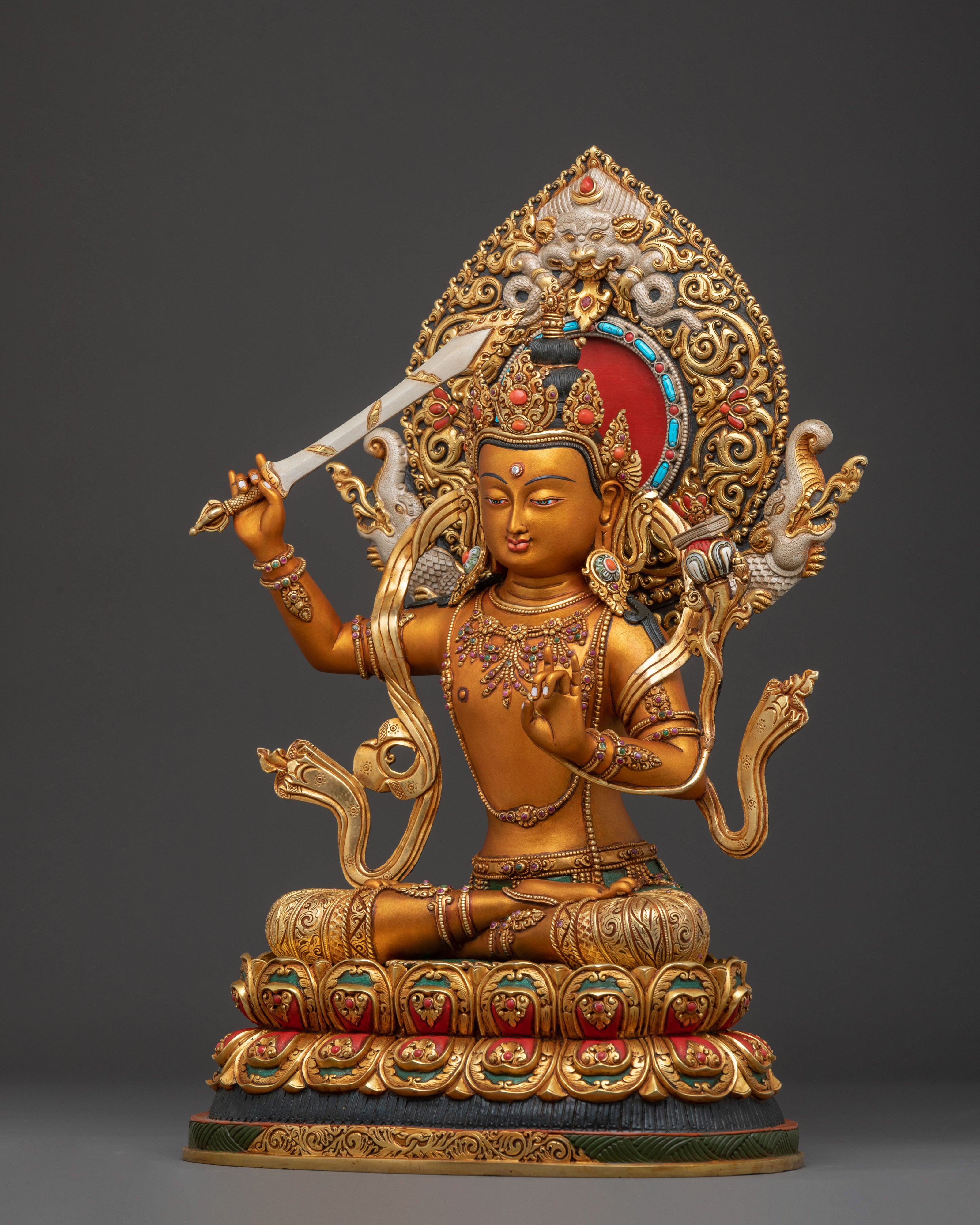 Golden Manjushri Statue: Flame of Wisdom