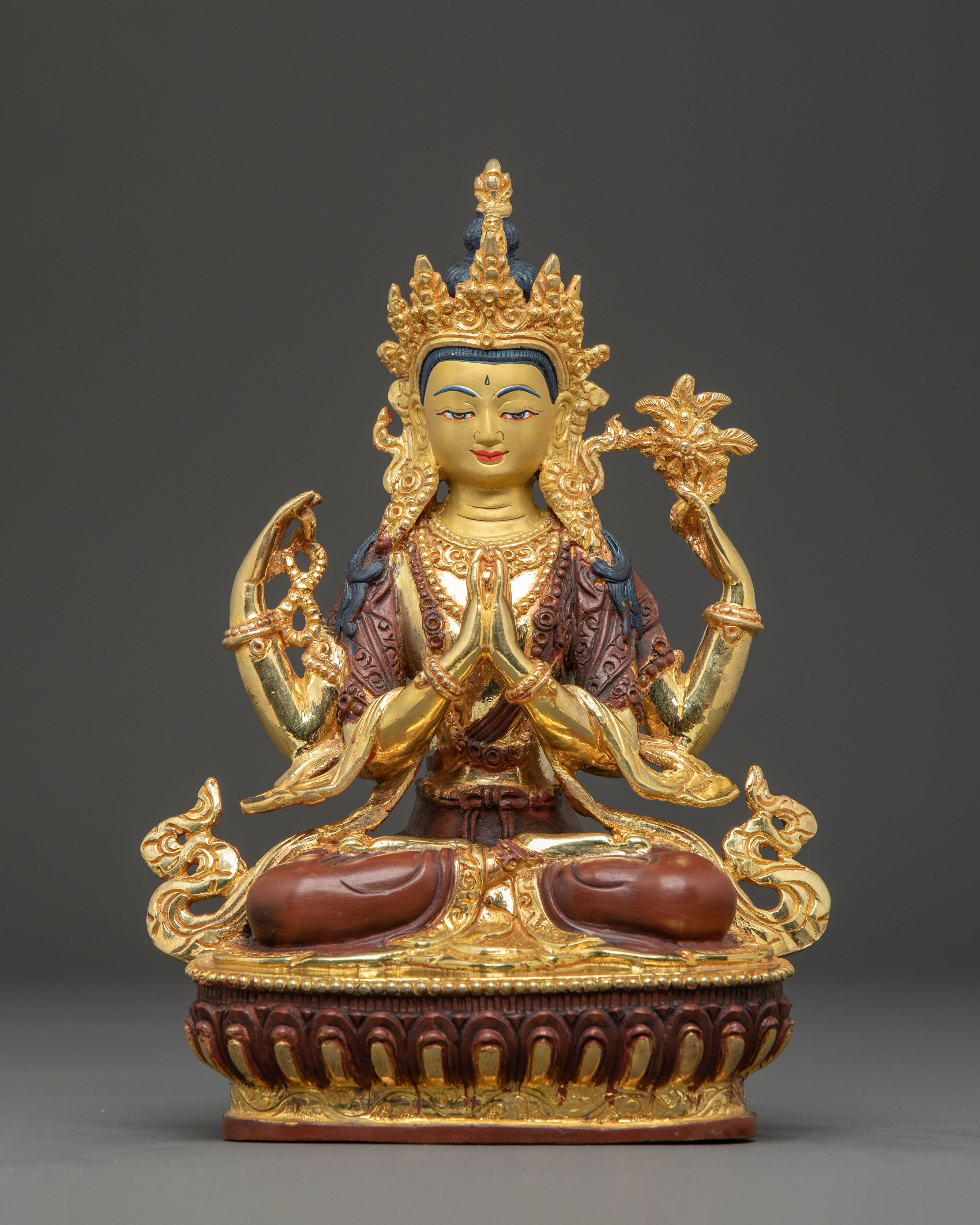 Handcrafted Copper Statue of Chenrezig Bodhisattva