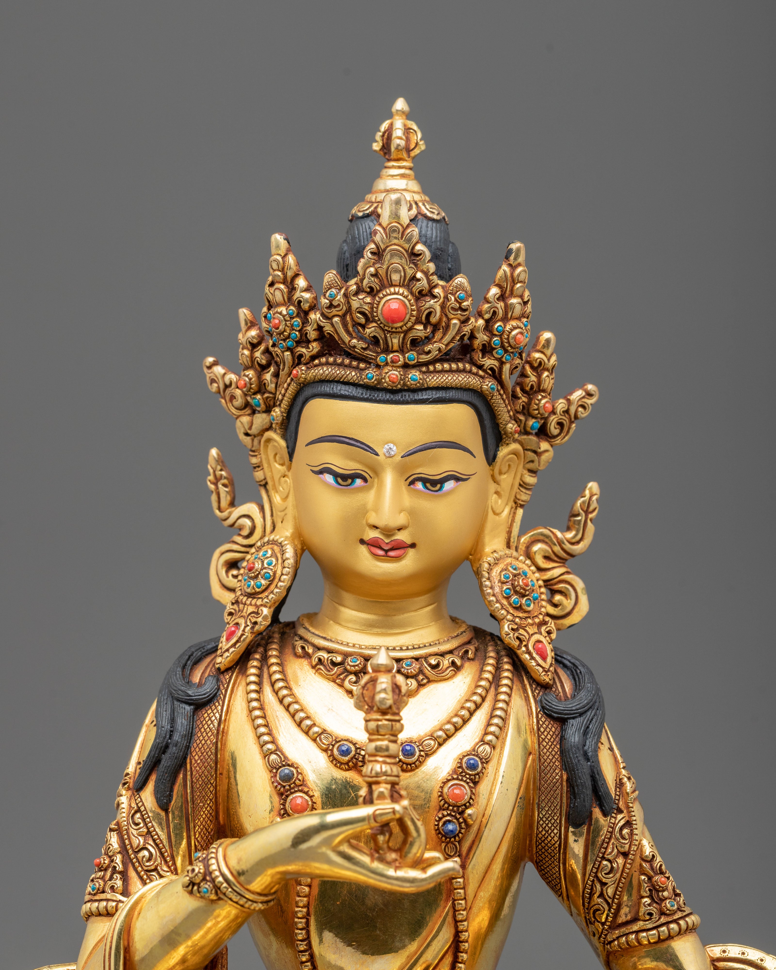 Vajrasattva Sculpture | 24K Gold Gilded Deity Figurine