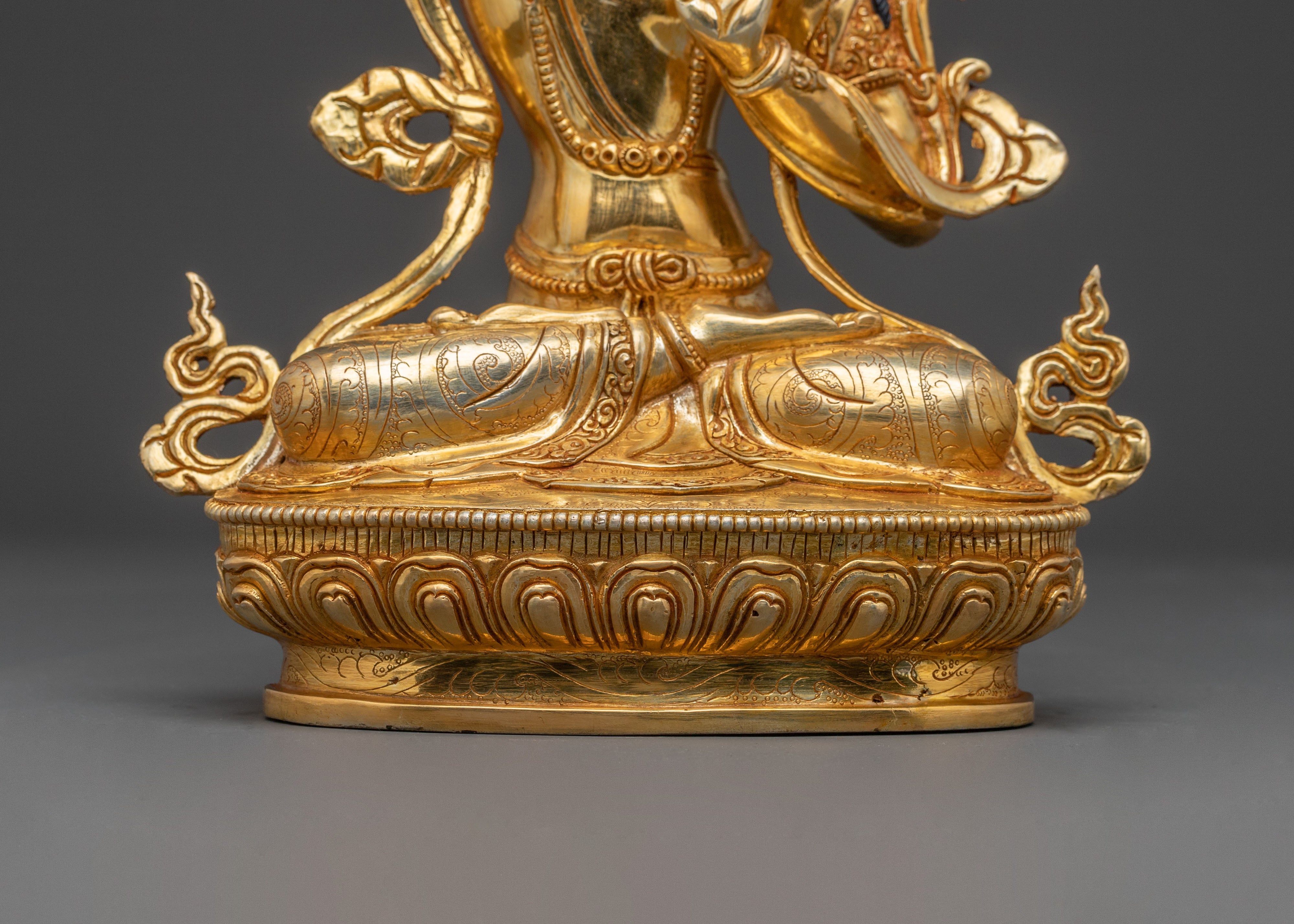 Gold Electroplated Manjushri Sculpture: Radiant Wisdom Artistry