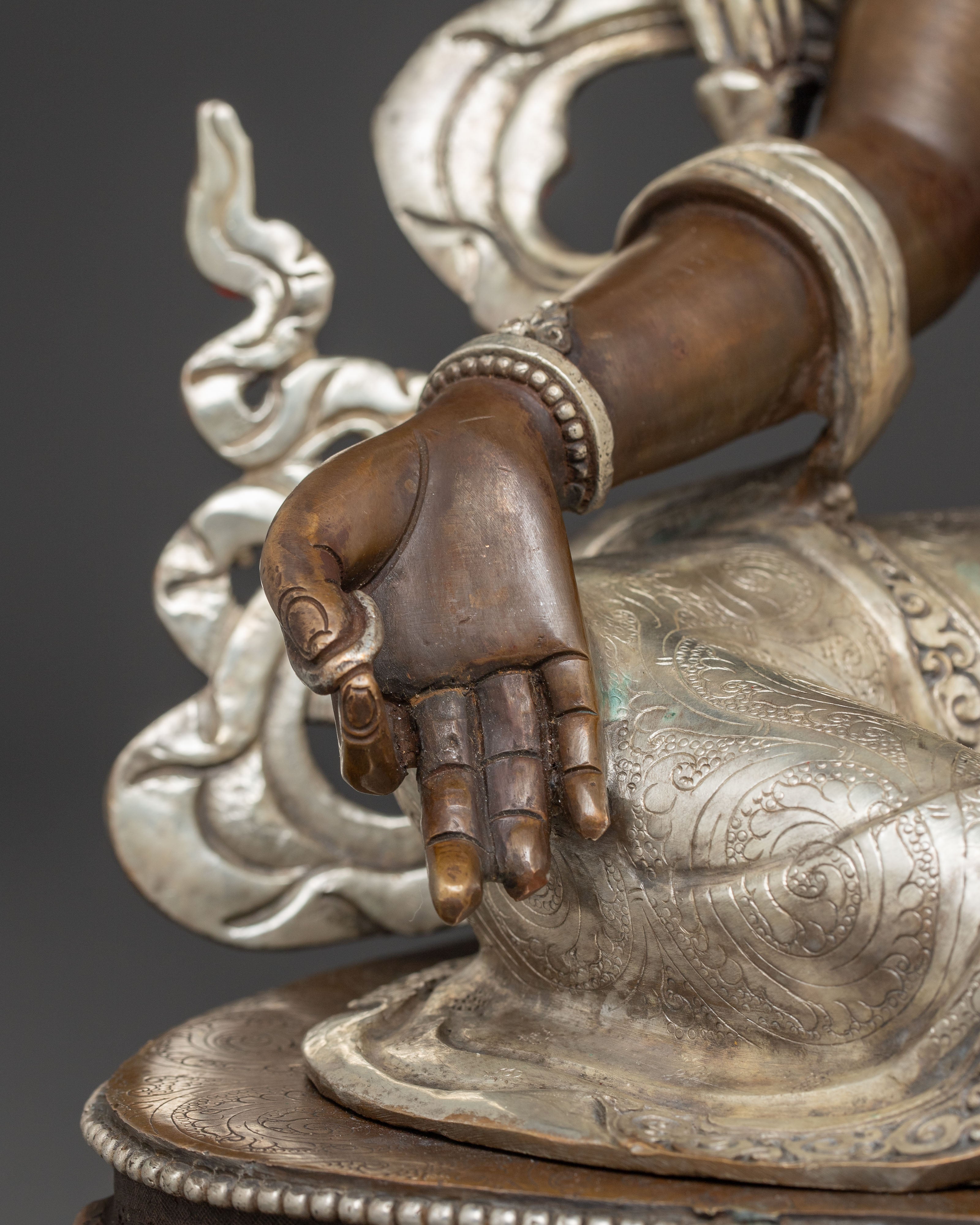 Silver-Plated Shyama Tara Copper Statue | Radiant Compassion