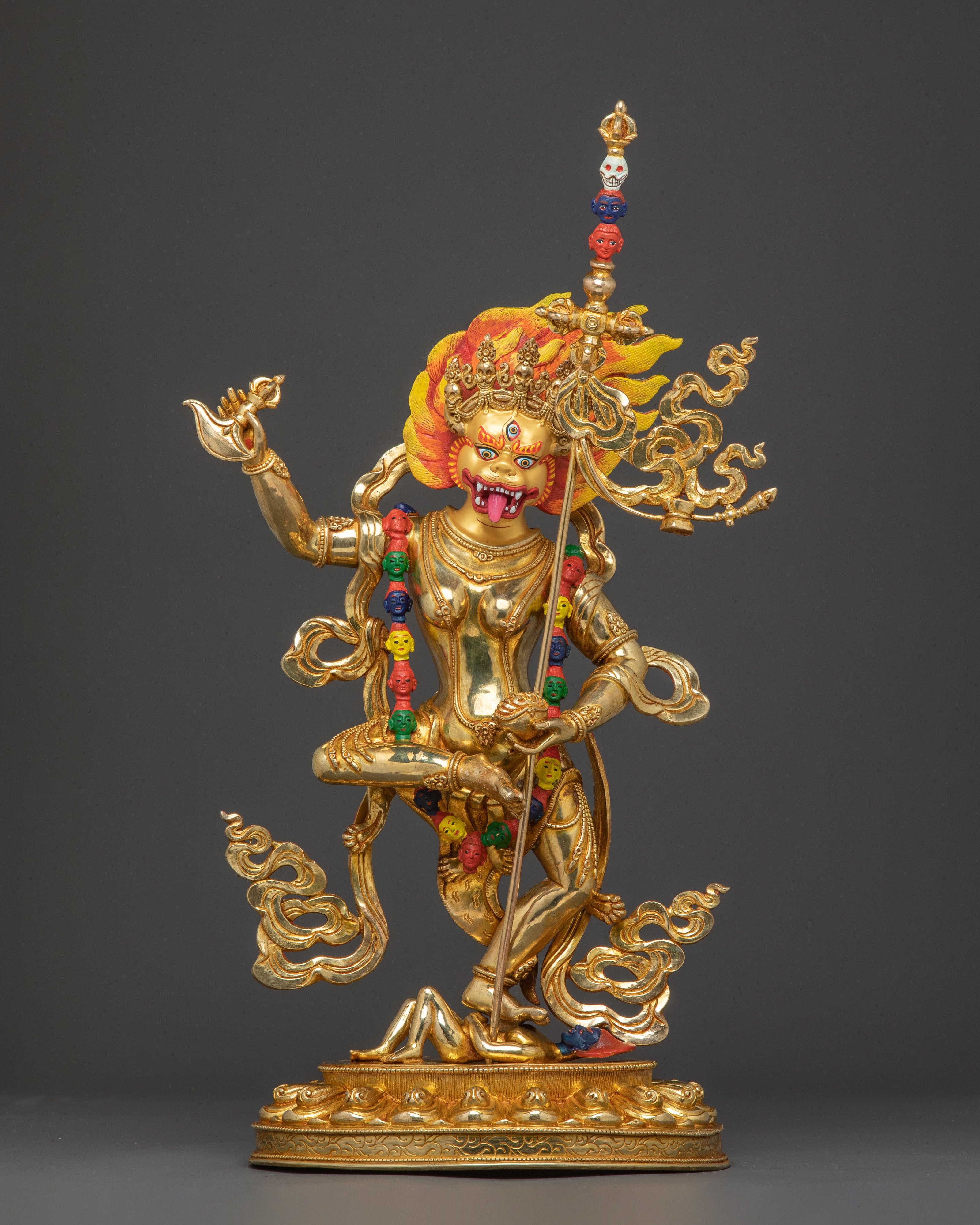 Simhamukha Statue the Remover of Obstacles - Exquisite 24K Gold Gilded Copper
