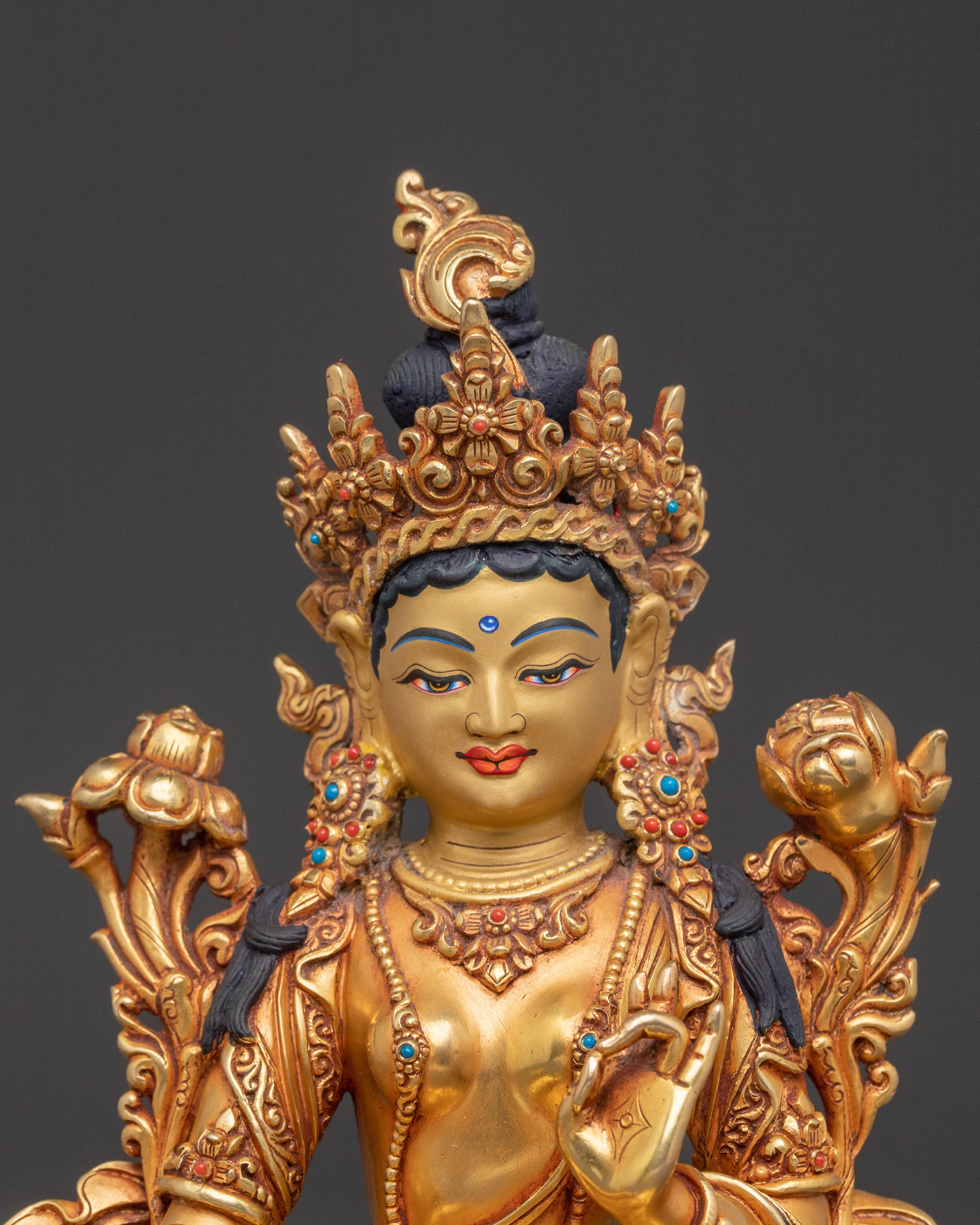 Graceful Green Tara Golden Statue: Handcrafted Serenity