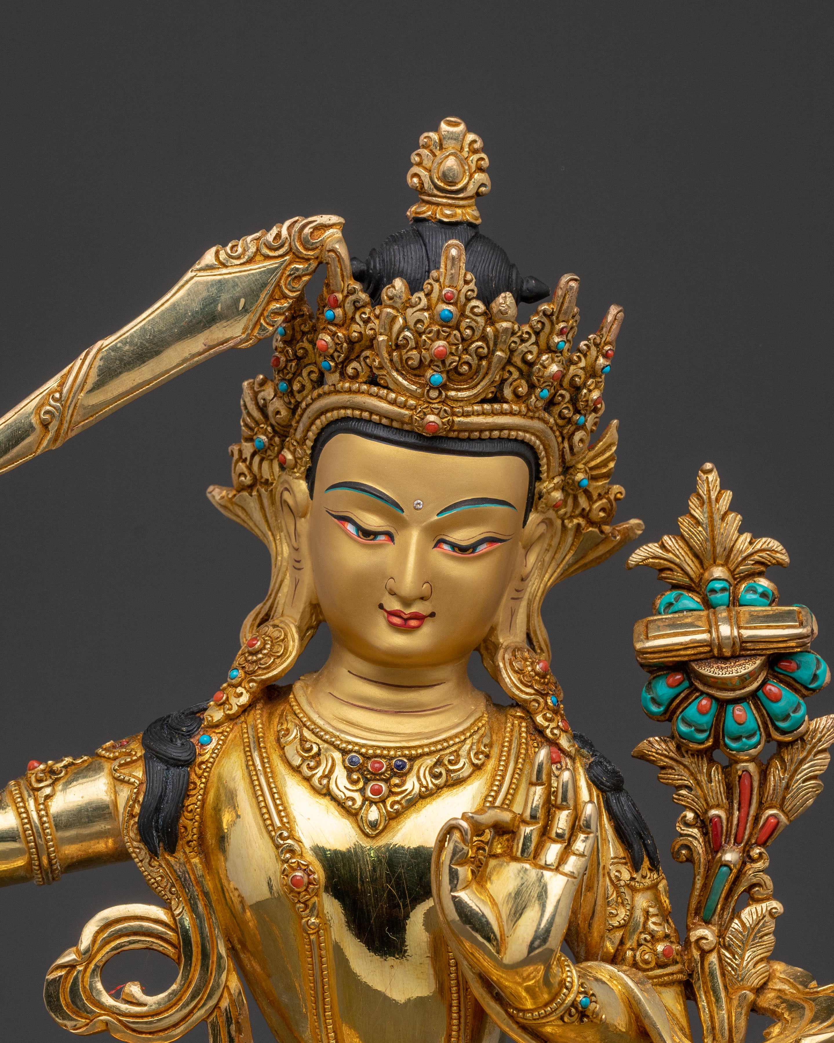 Manjushri Spiritual Guidance Statue – 24K Gilded Copper