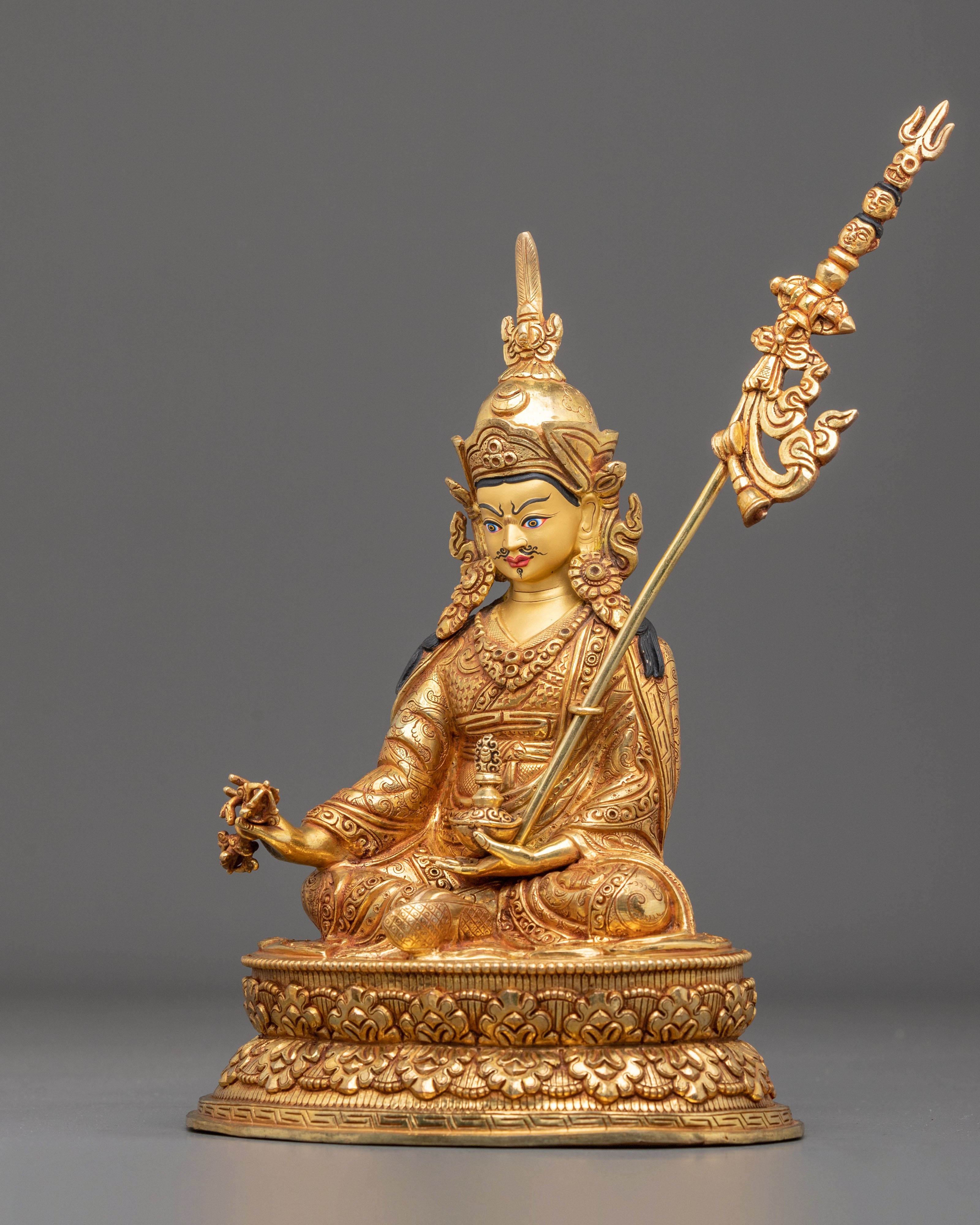 Hand-Carved Guru Rinpoche Sculpture | Copper Figurine