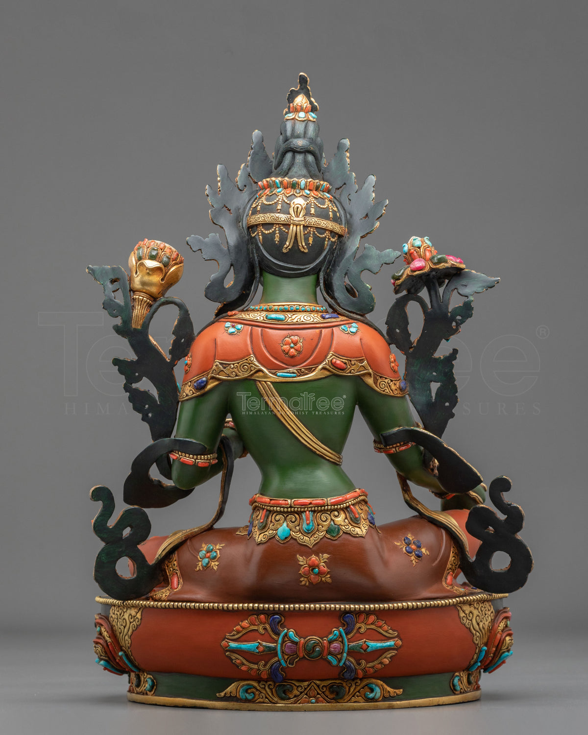 Green Tara Sculpture | Handmade Statue Adorned with Gemstones