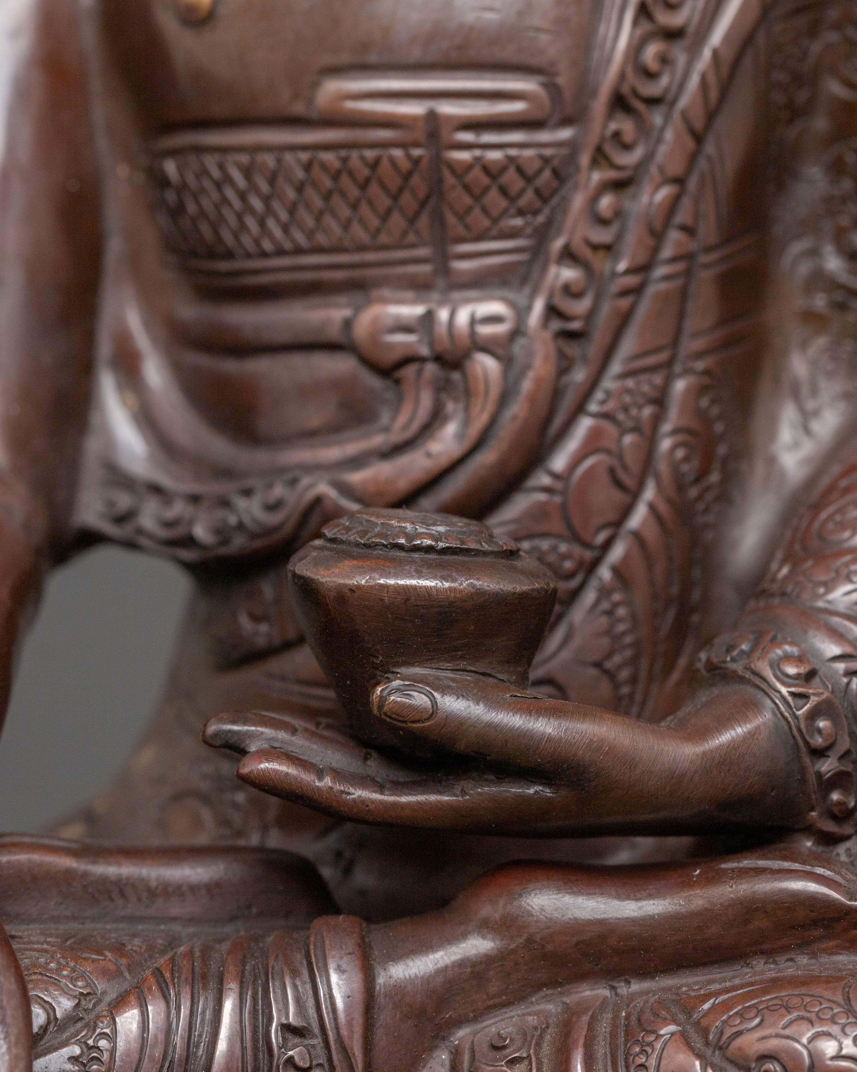 Shakyamuni Buddha: Serene Oxidized Copper Statue