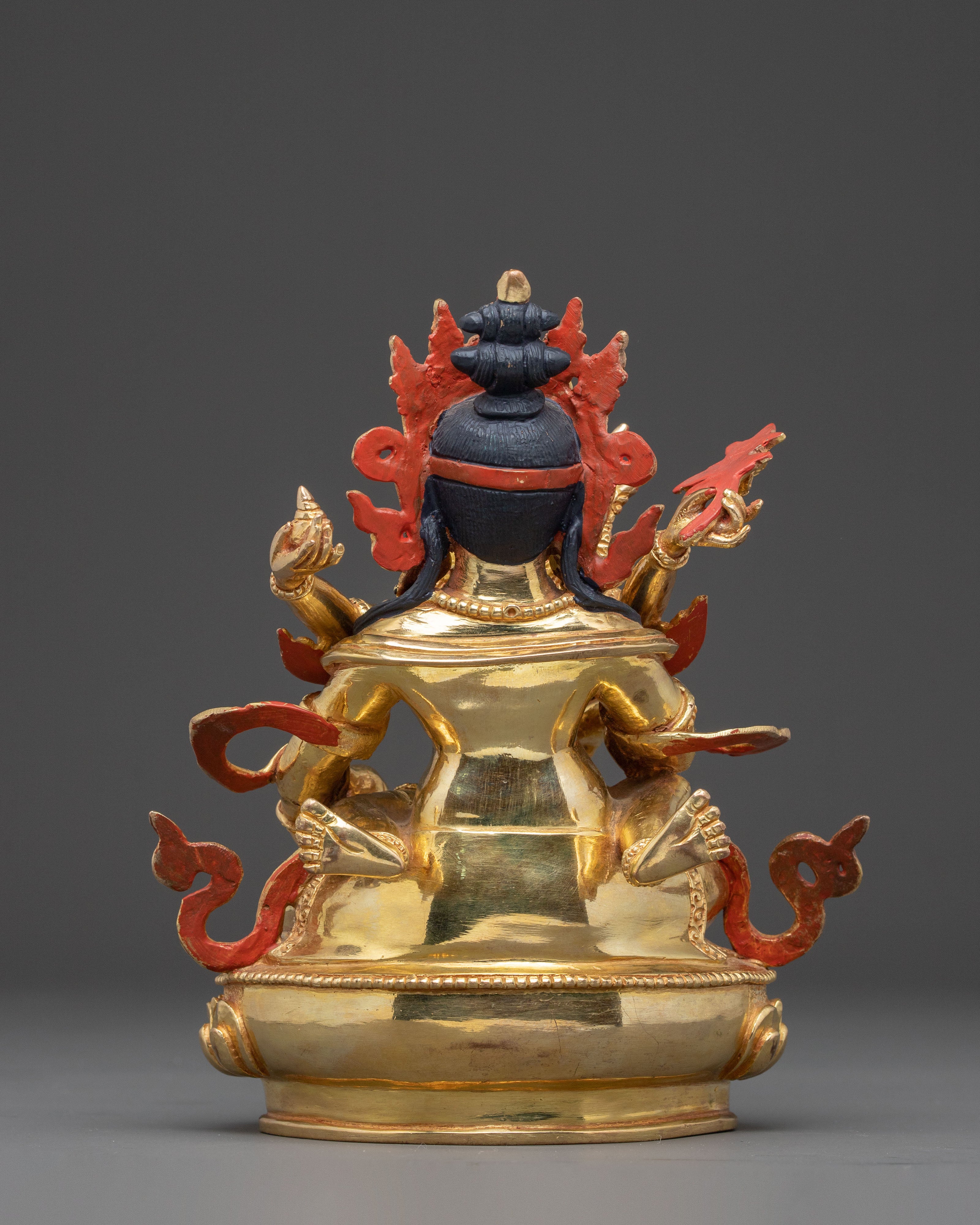 Handcrafted Statue of Red Dzambhala: Tibetan Wealth Deity,