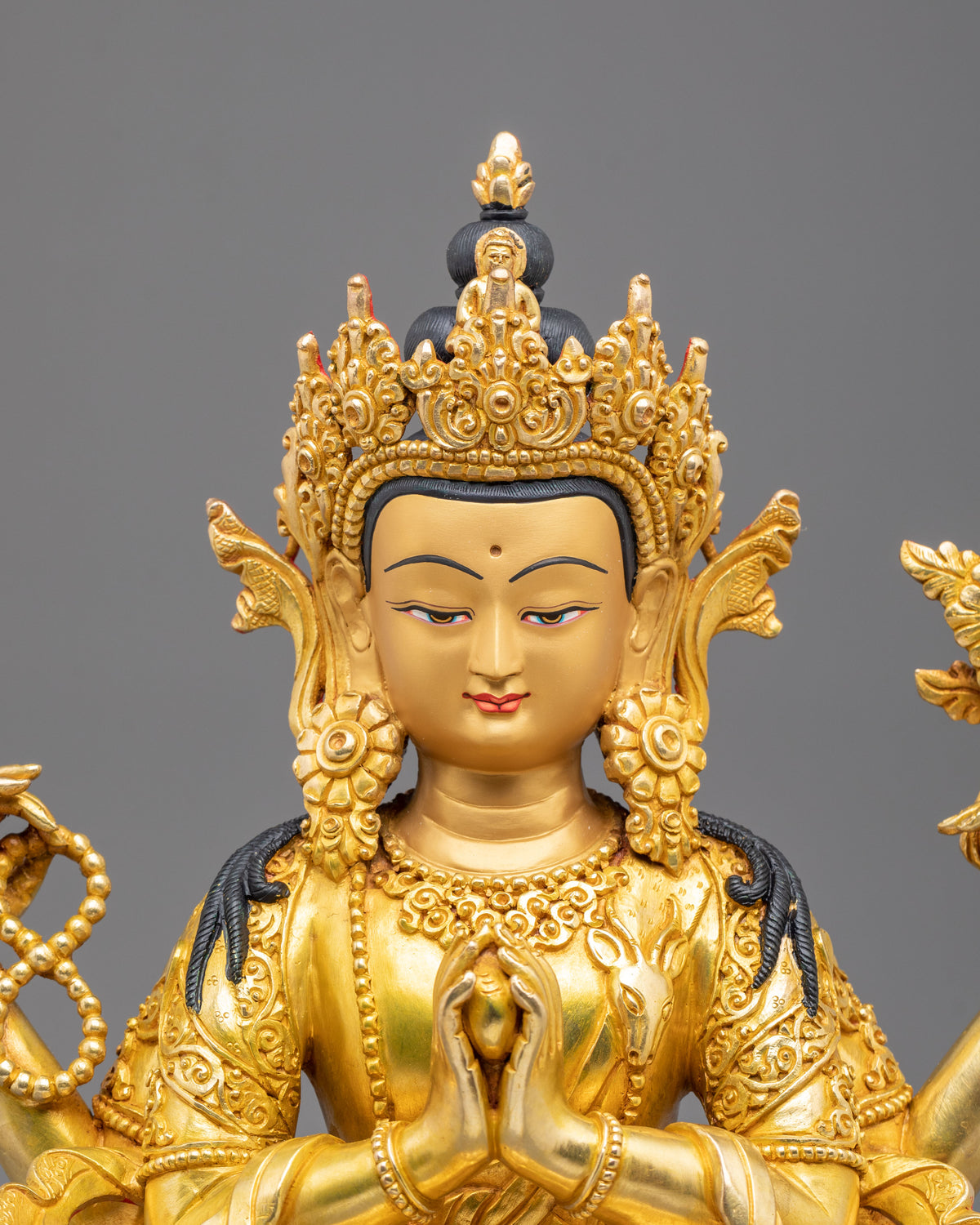 Chenrezig 24K Gold Gilded Sculpture | Compassion in Every Gaze