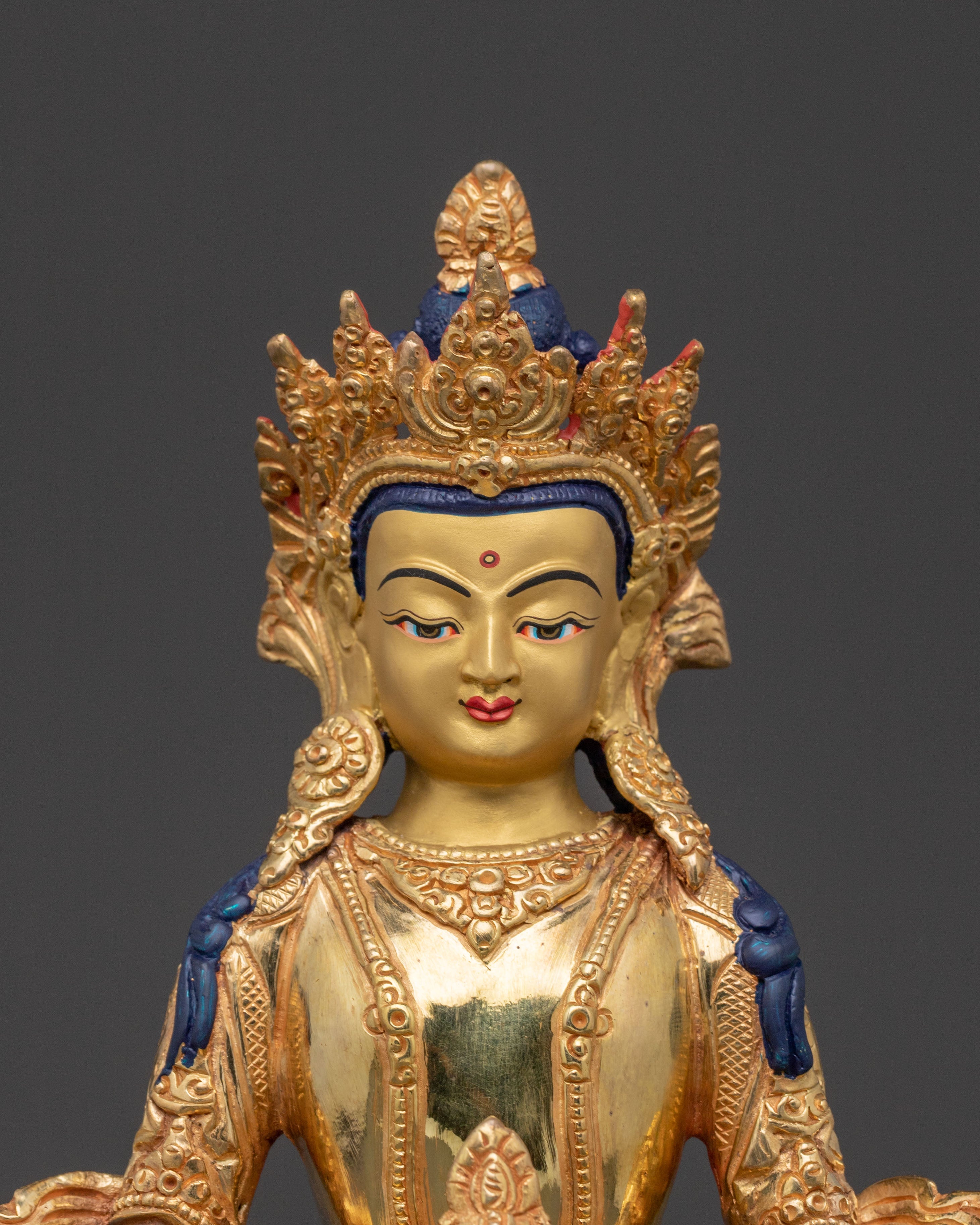 24K Gold Gilded Copper Statue of Amitayus: Long Life Buddha