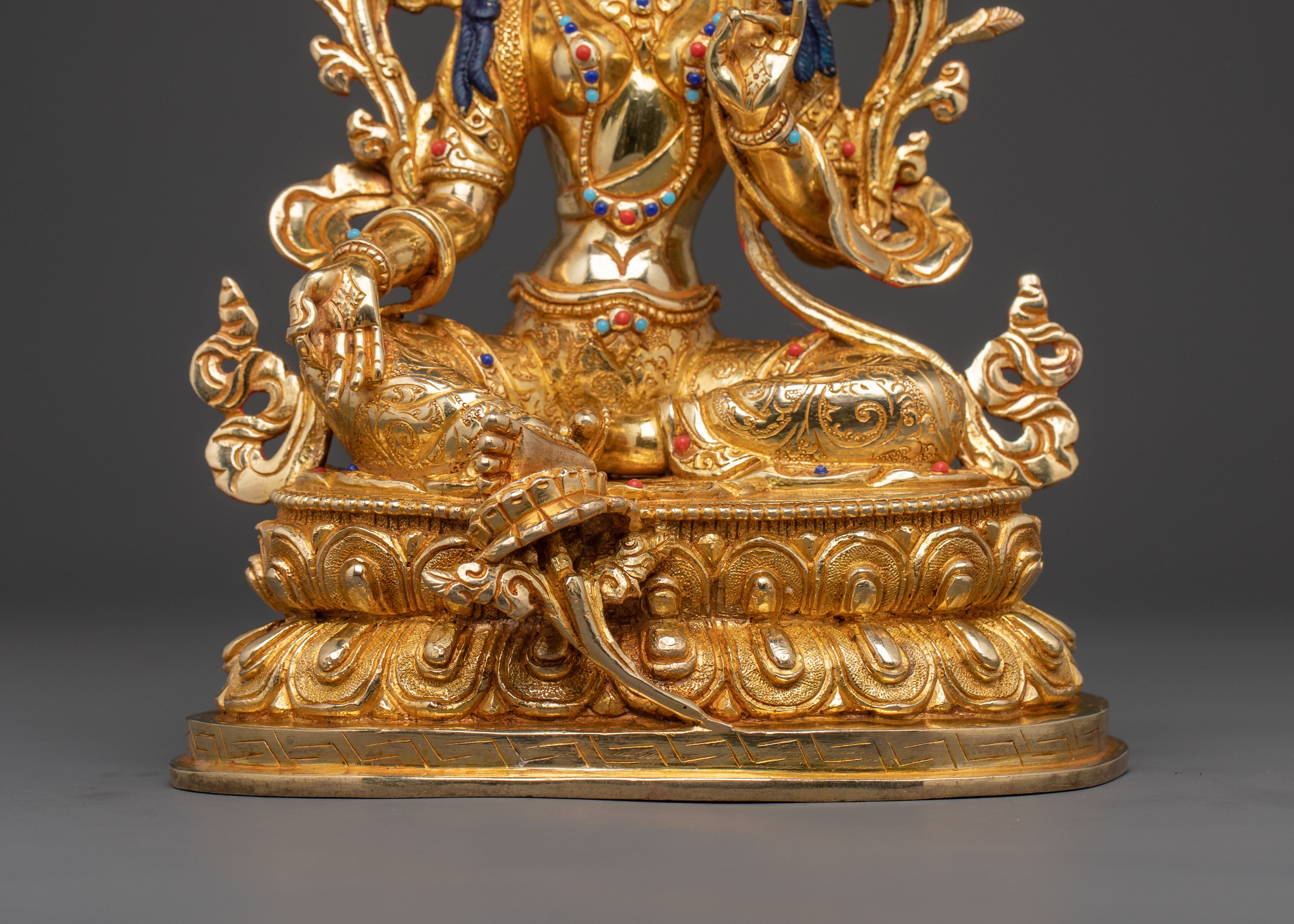 Handcrafted Grace Green Tara Statue - Gilded Copper