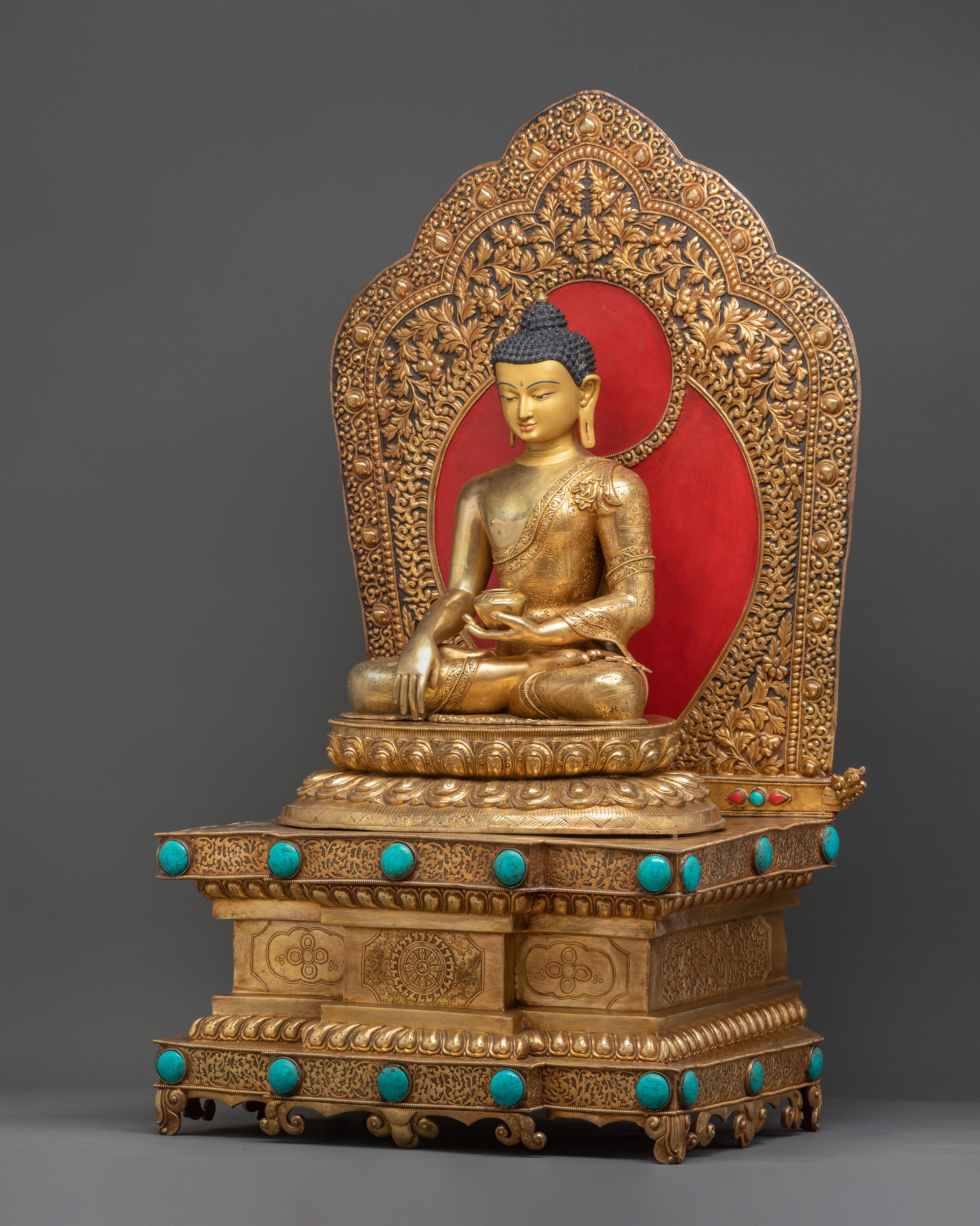 Shakyamuni Buddha Himalayan Statue Seated on a Throne