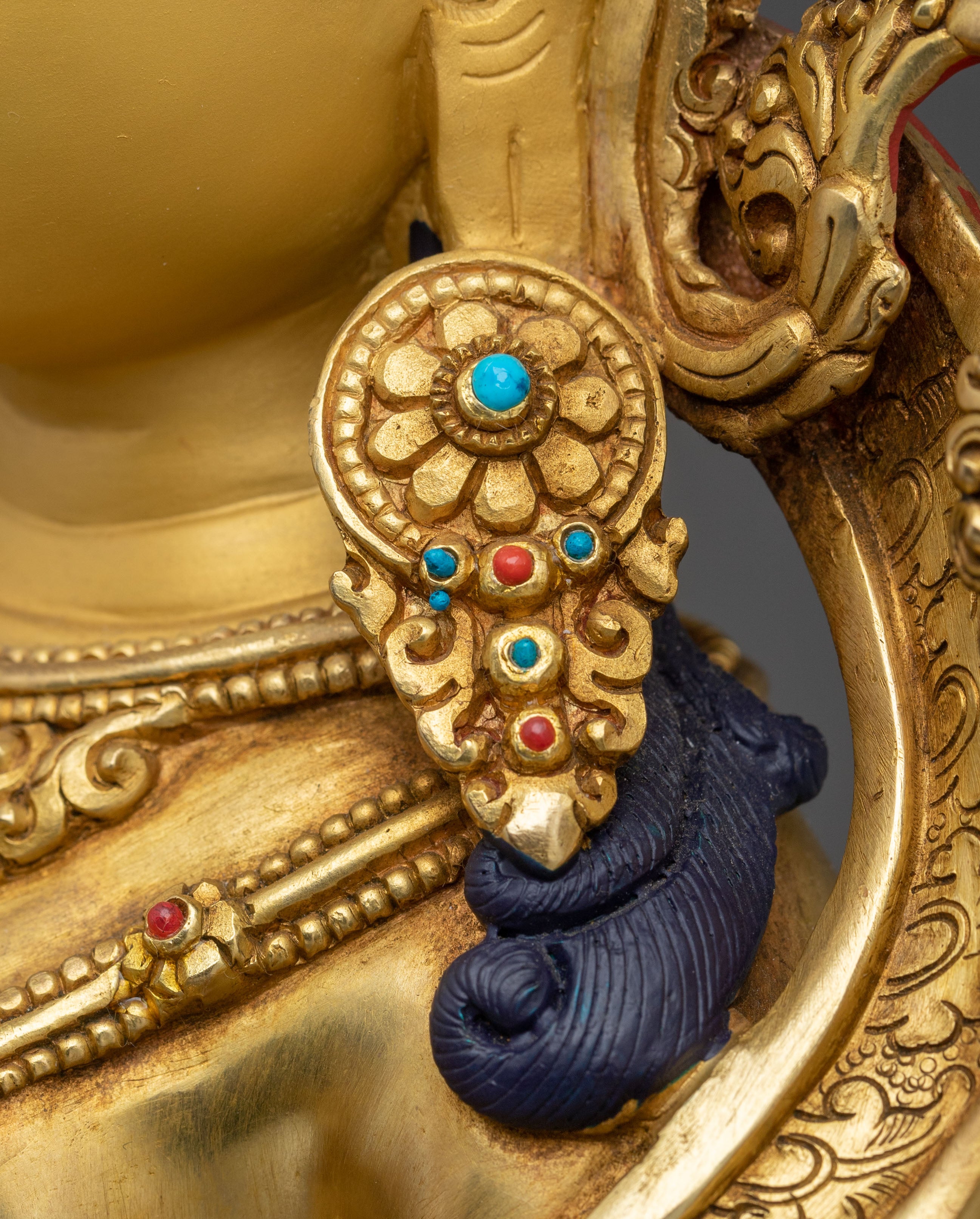 16-Inch Sacred Green Tara 24K Gold Gilded Copper Gemstone Statue