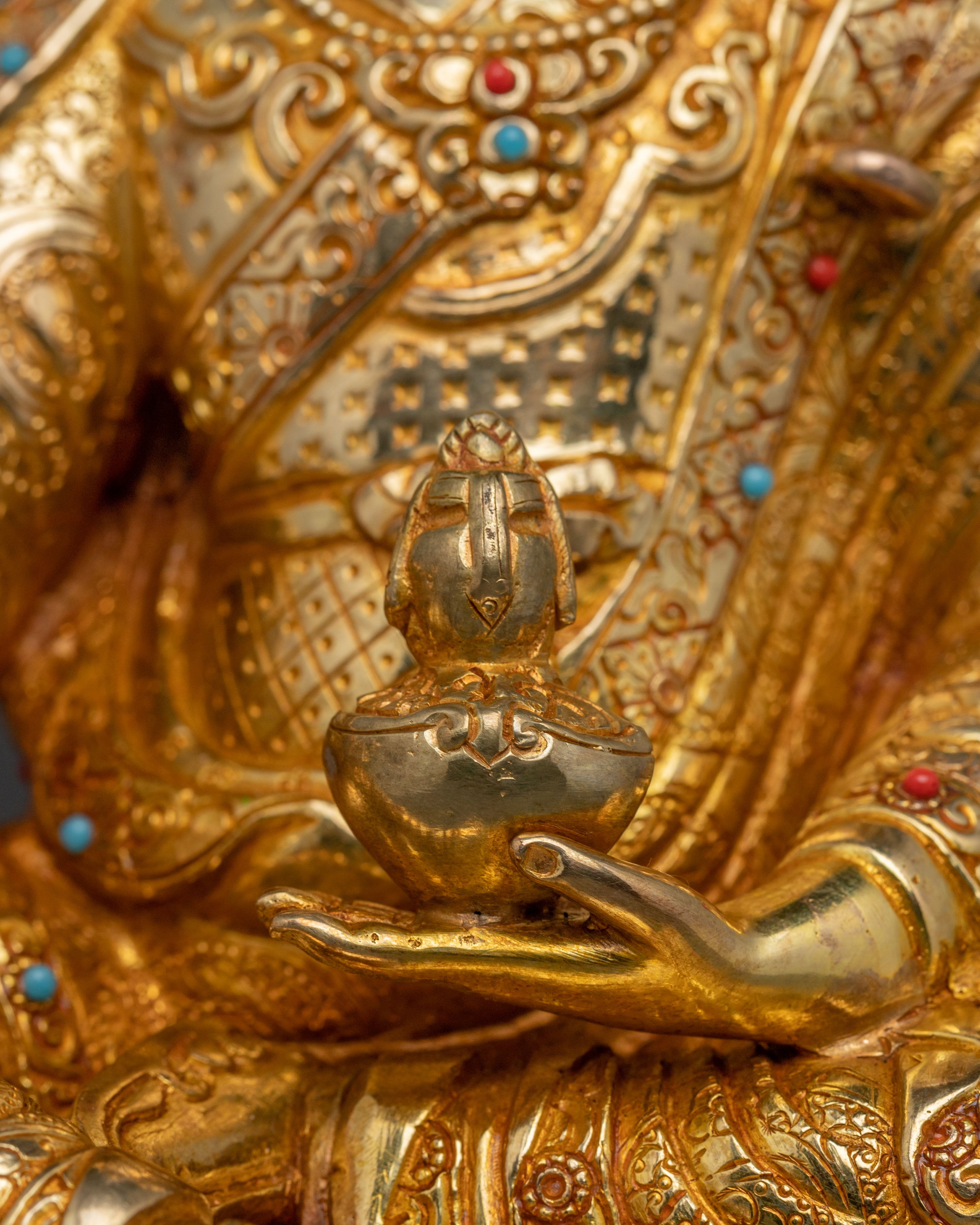 Padmasambhava Mystic Master Statue: 24K Gold Gilded Copper