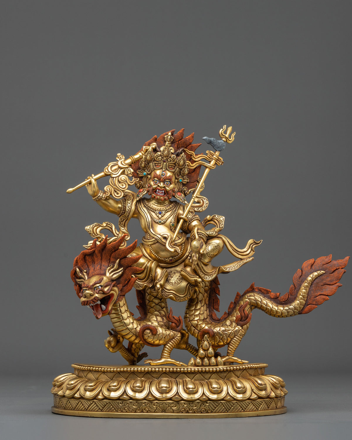 24K Gold Gilded Copper White Dzambhala Statue | Wealth Guardian