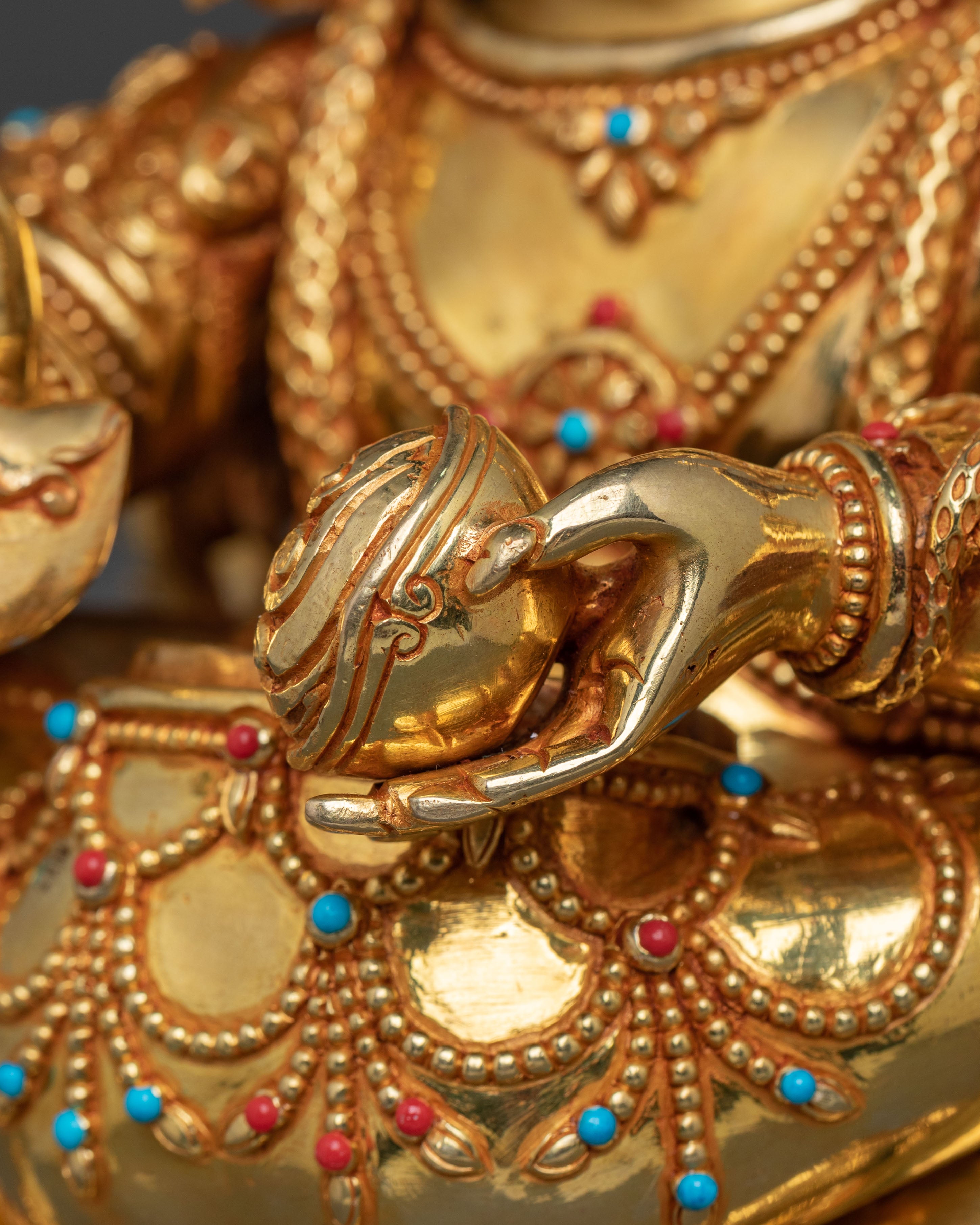 Chaturbhuja Mahakala Statue with Consort | Golden Figure