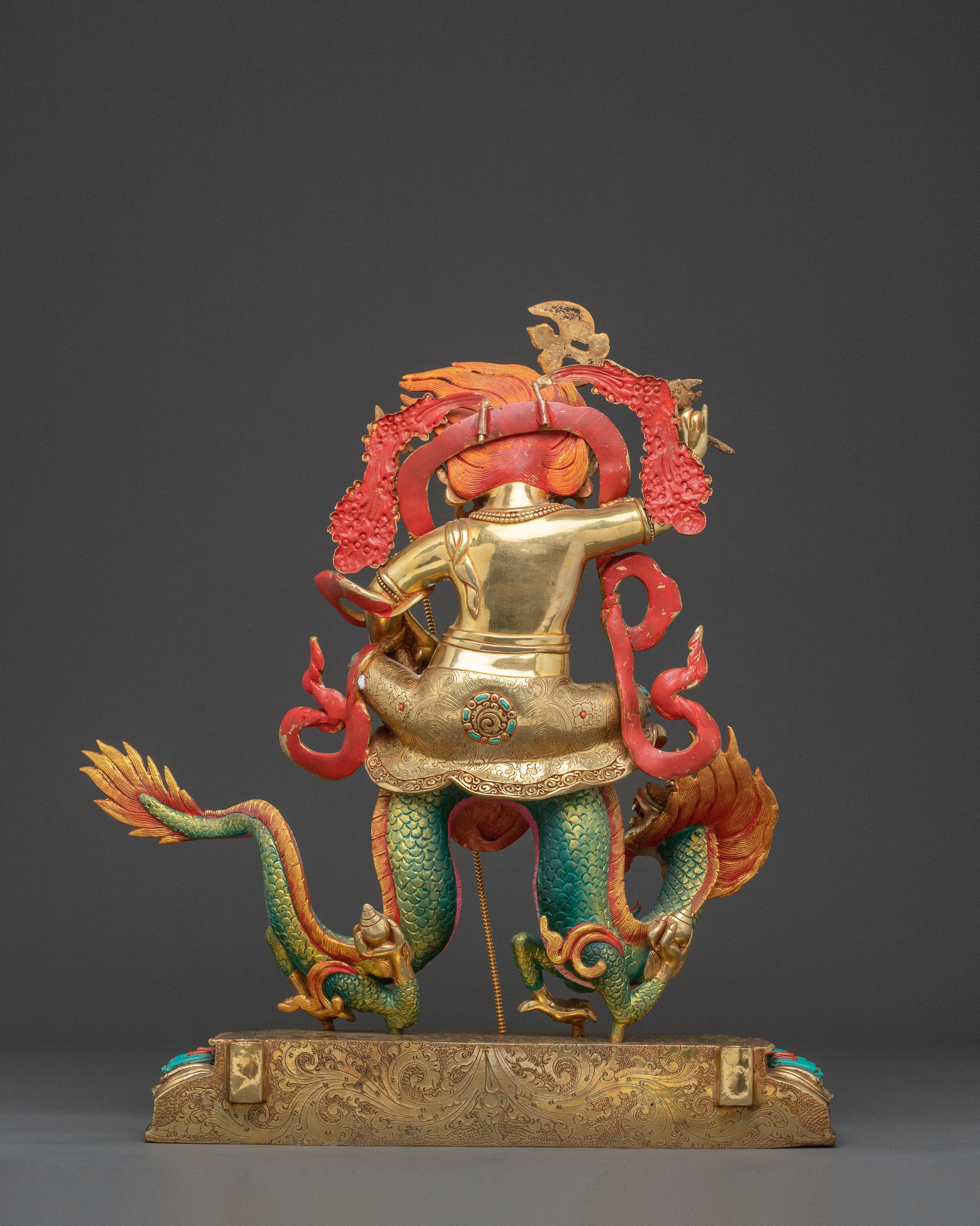 Wealth Deity White Dzambhala Handcrafted Statue - 24K Gold Gilded
