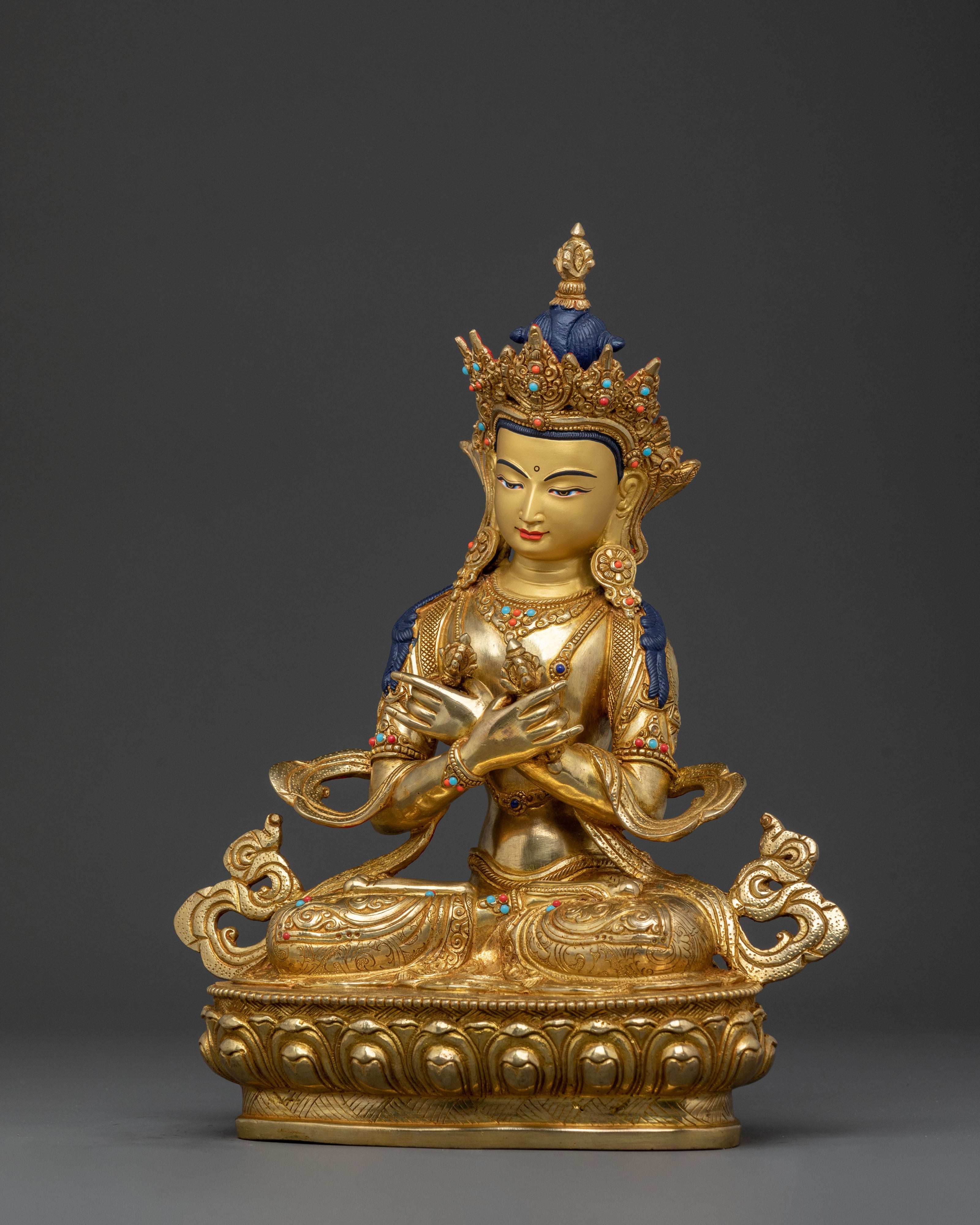 Vajradhara Statue: 24K Gold Gilded Sacred Figurine