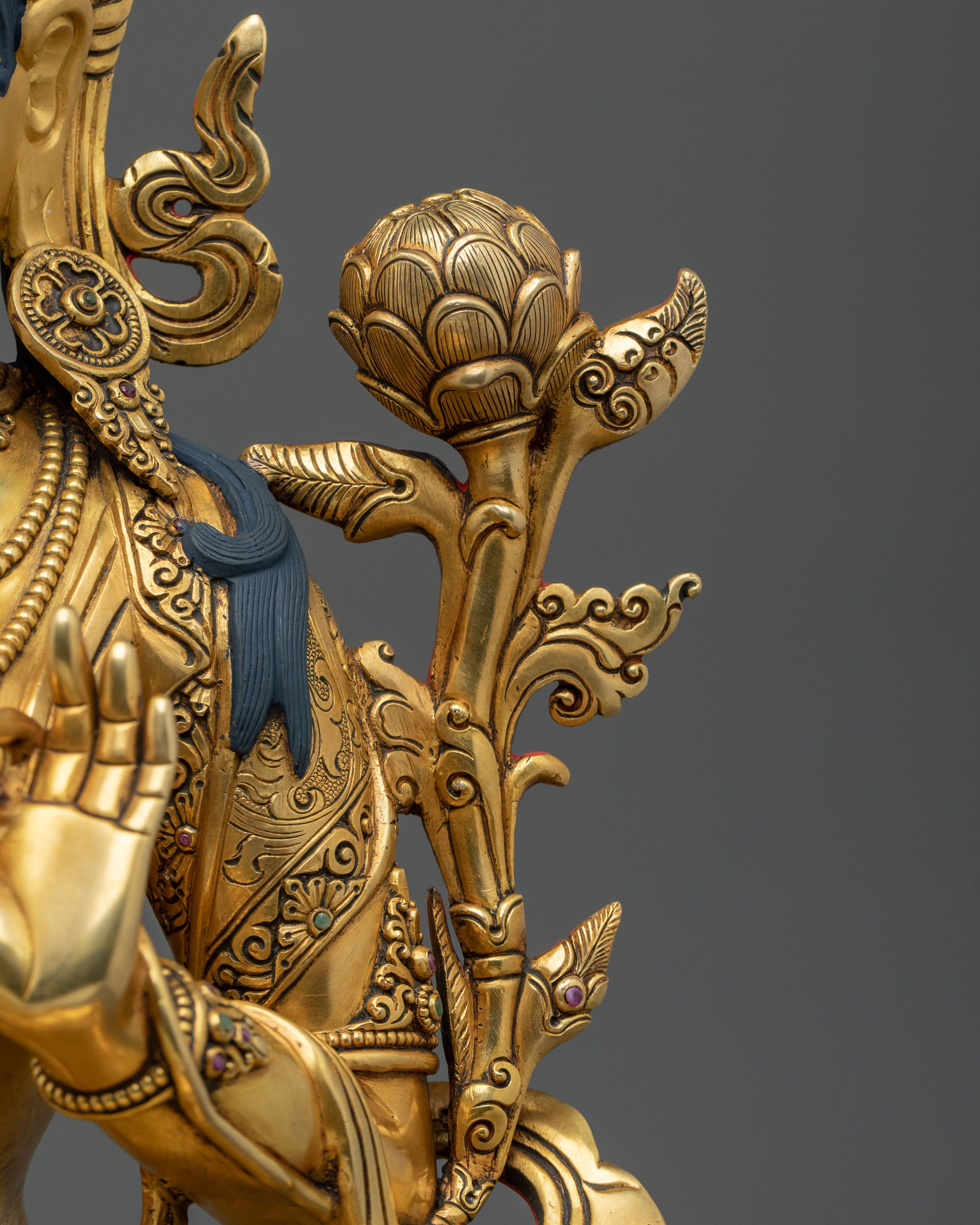 Tibetan Protector Figurine Green Tara in 24K Gold Gilded Copper