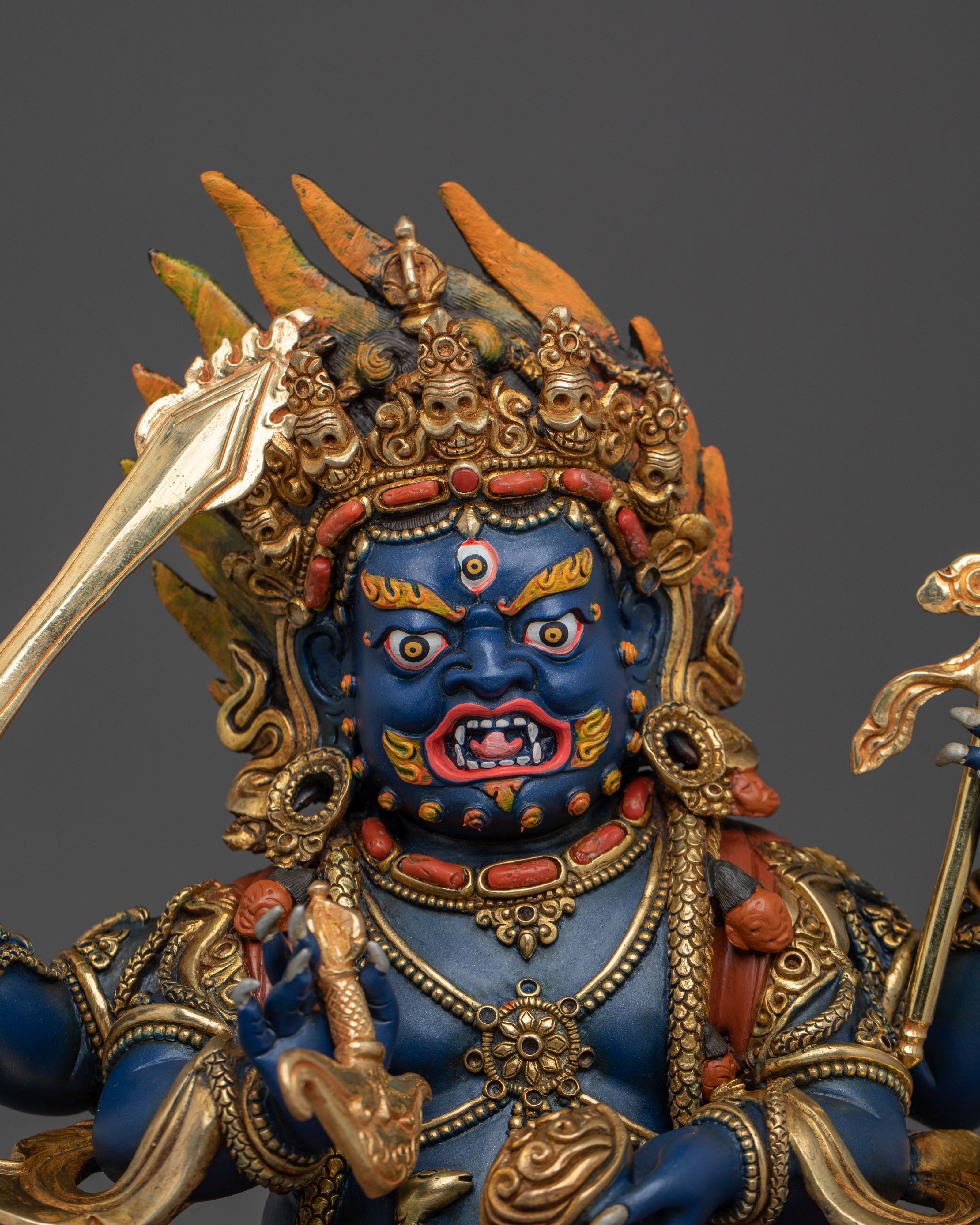 Handcrafted Four Armed Mahakala Statue | Himalayan Buddhist Protector