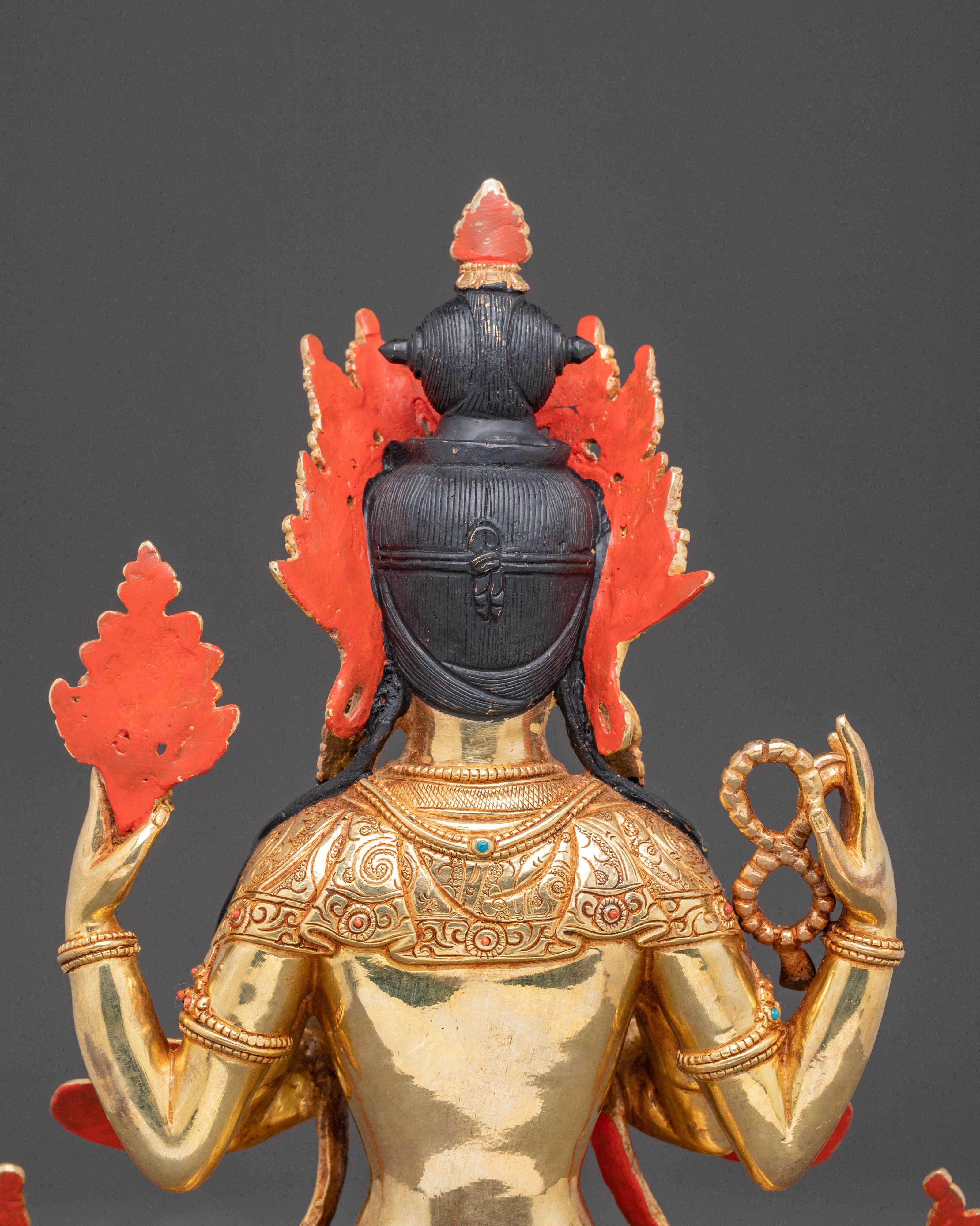 Handcrafted Golden Artwork of Four-Armed Chenrezig