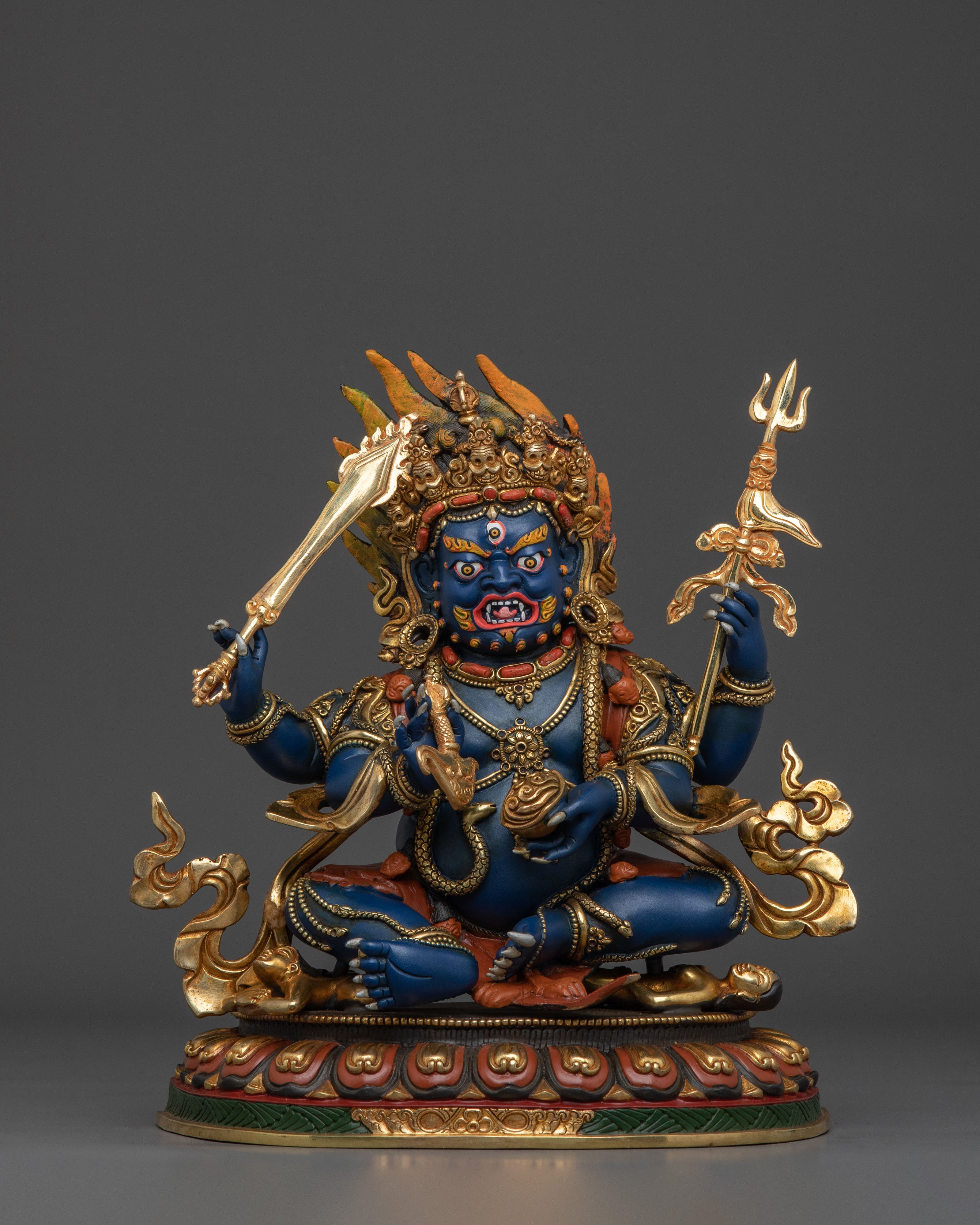 Handcrafted Four Armed Mahakala Statue | Himalayan Buddhist Protector