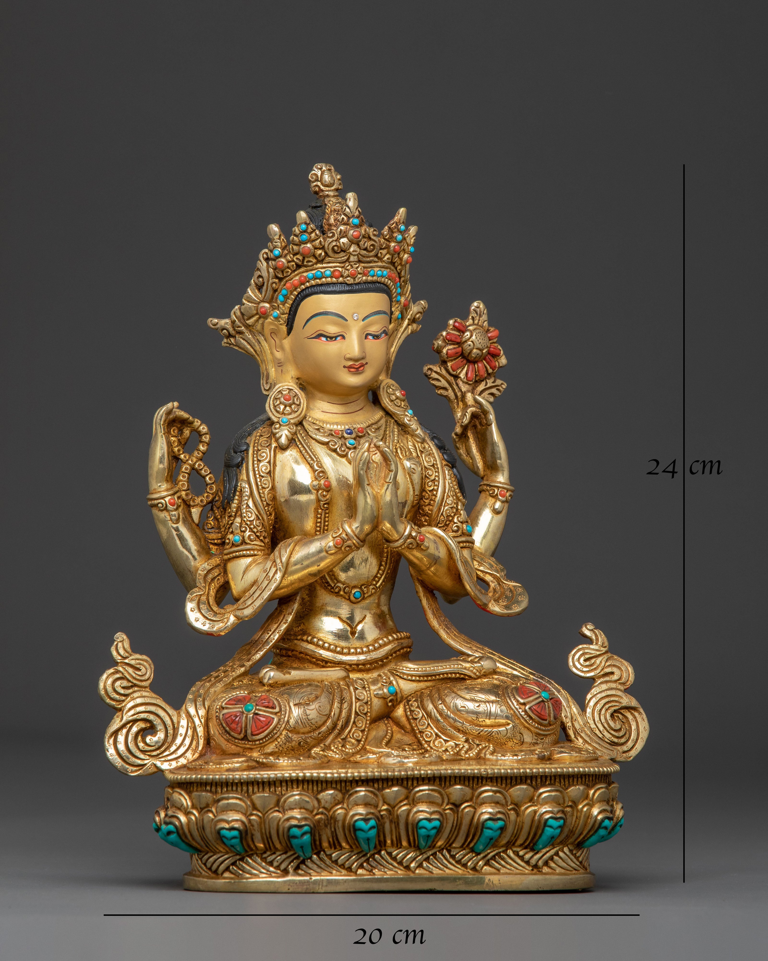 24k Gold Gilded and Copper Chenrezig Statue – Divine Compassion