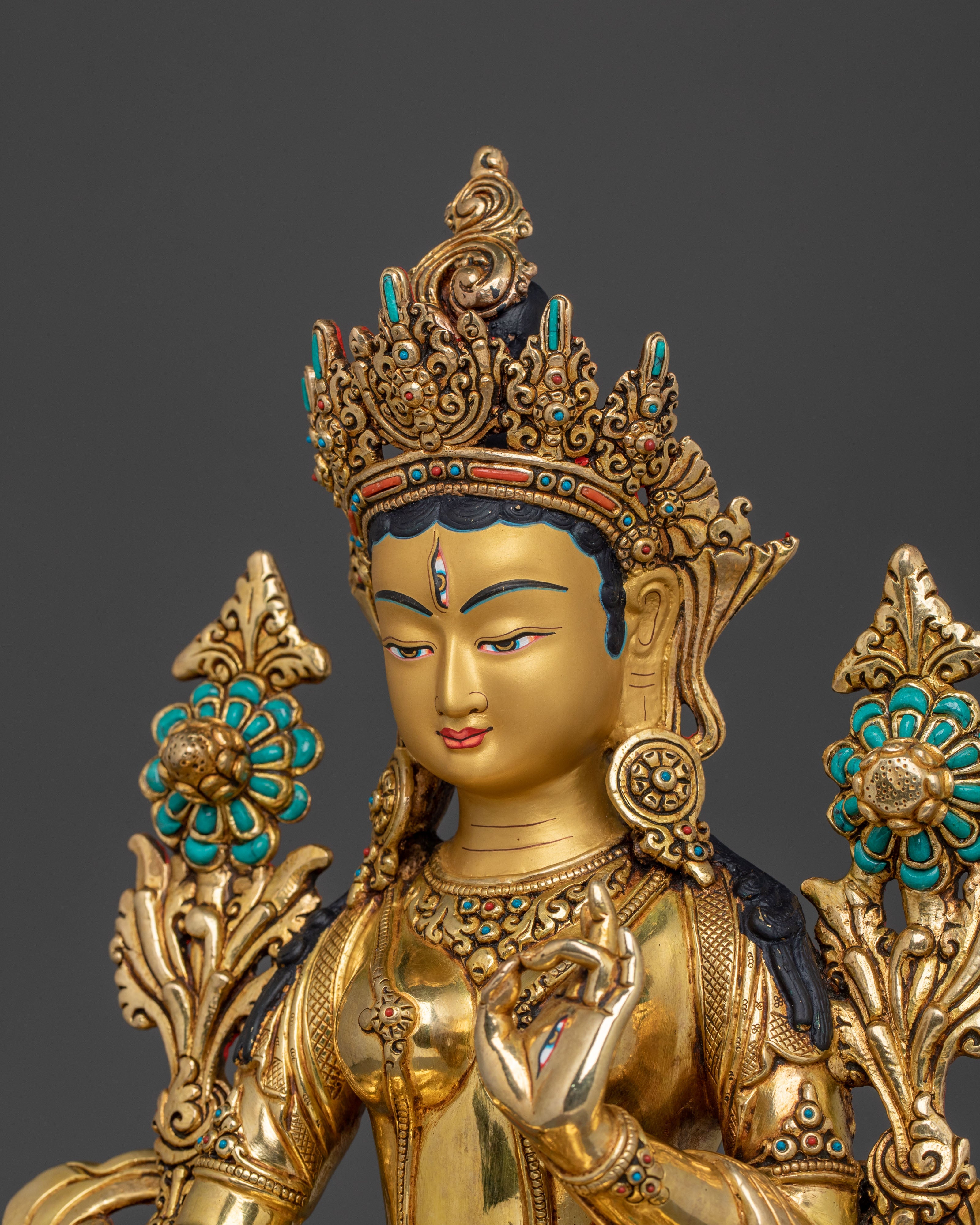 White Tara Tibetan Buddhist Statue | Gold Gilded Copper Sacred Sculpture