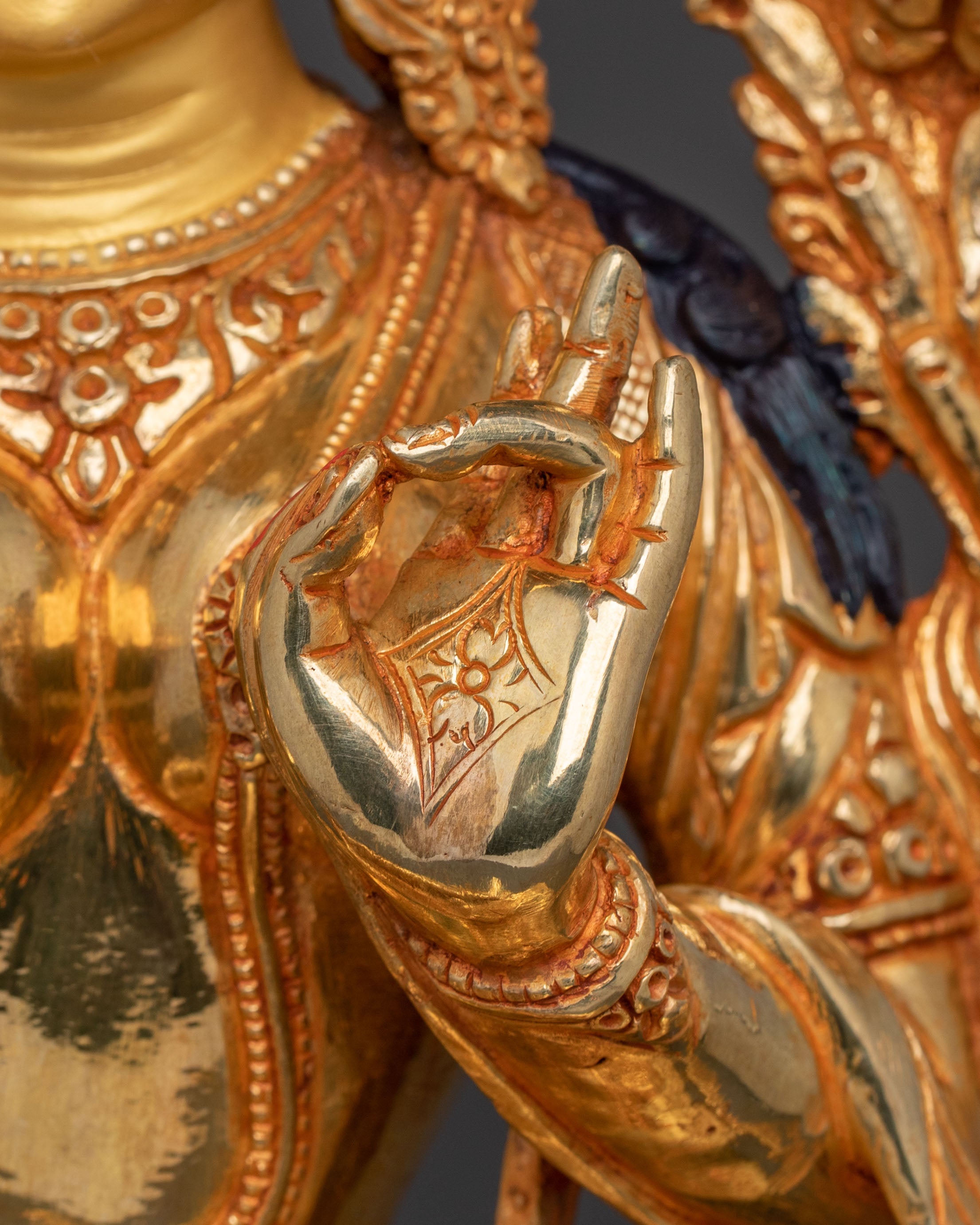 Handcrafted Goddess of Protection Green Tara Statue – 24K Gold Gilded Art