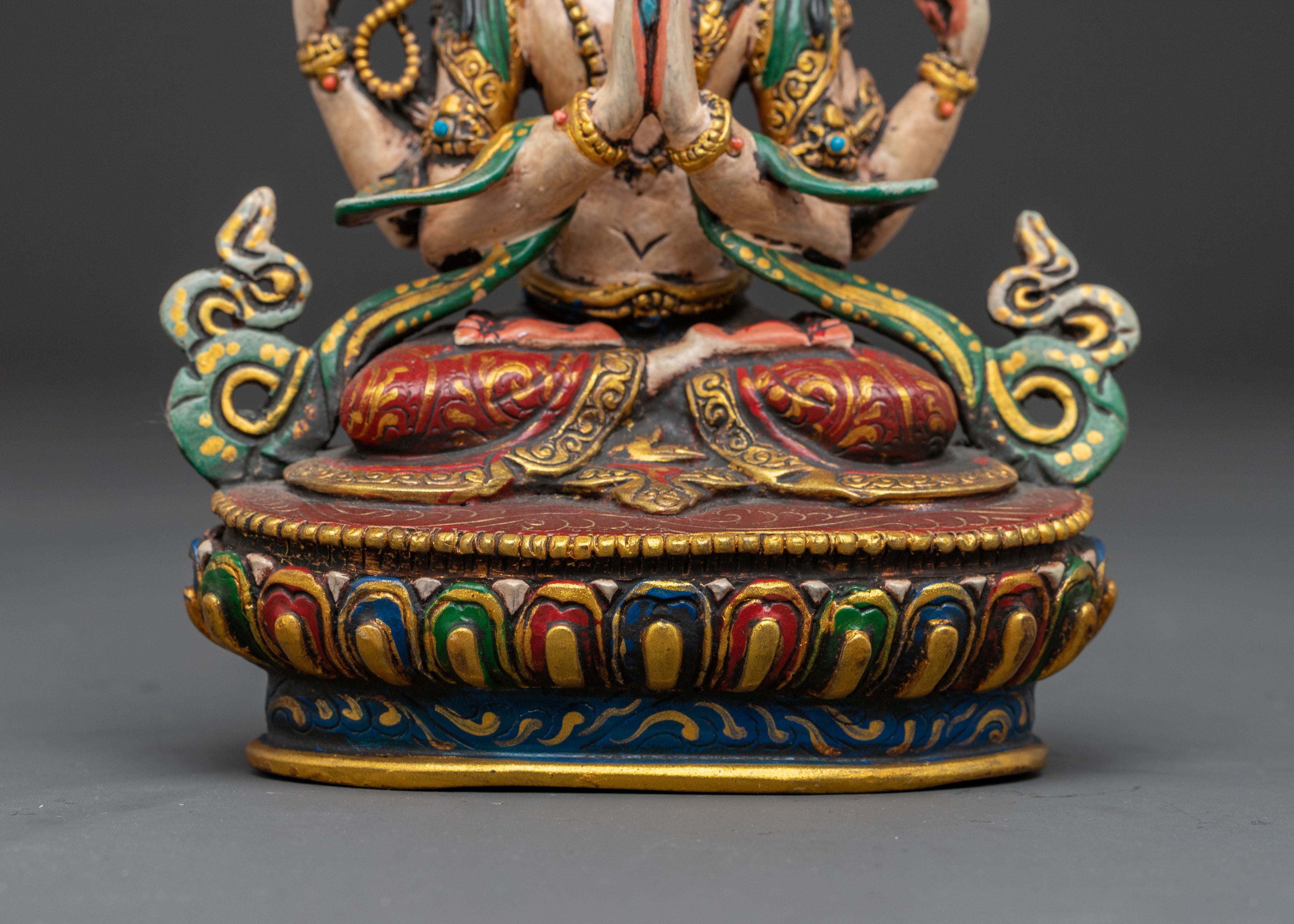 Handcrafted Copper Art of Four-Armed Chenrezig | Avalokiteshvara Statue