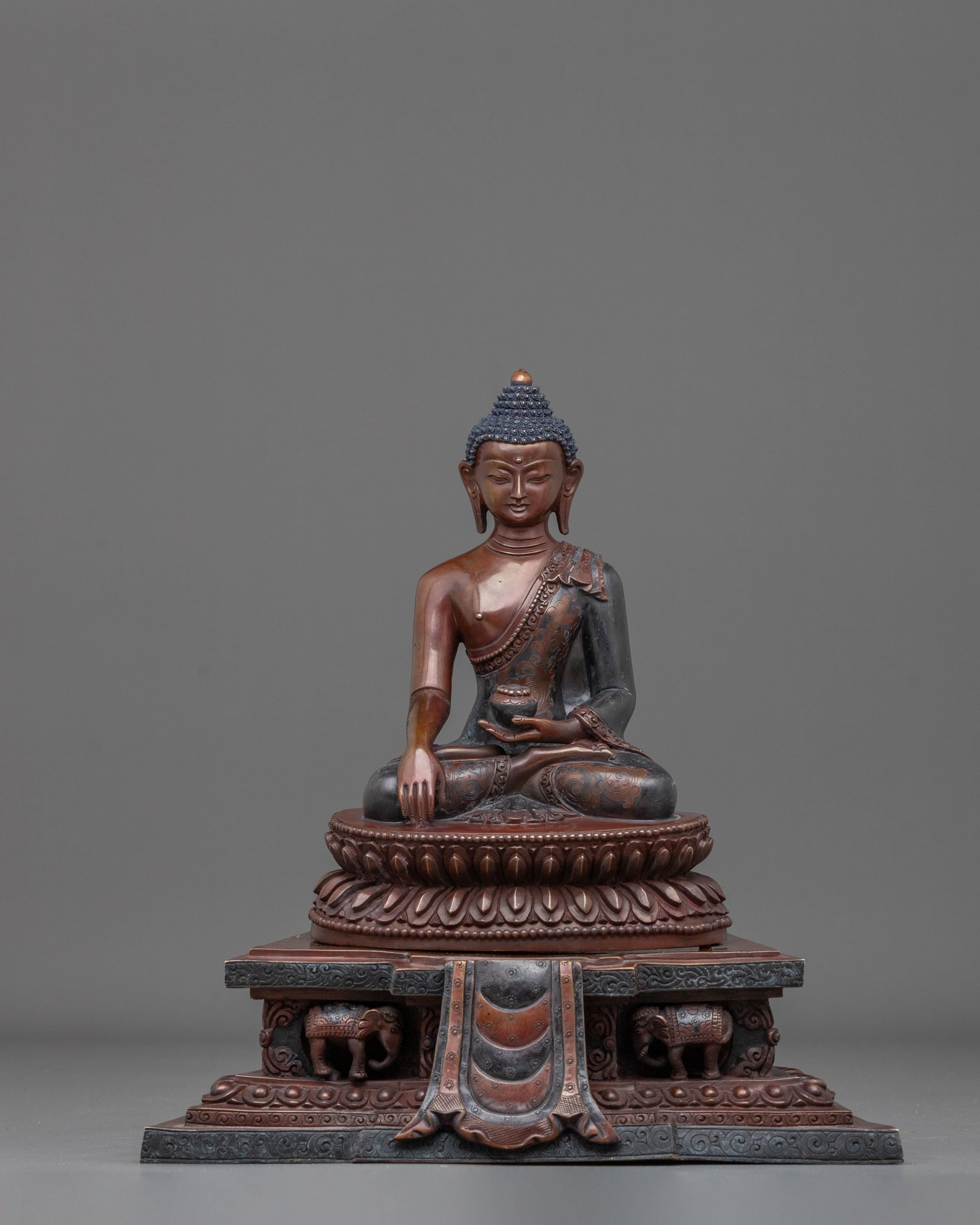 Shakyamuni Buddha Sculpture | Oxidized Copper Altar Statue