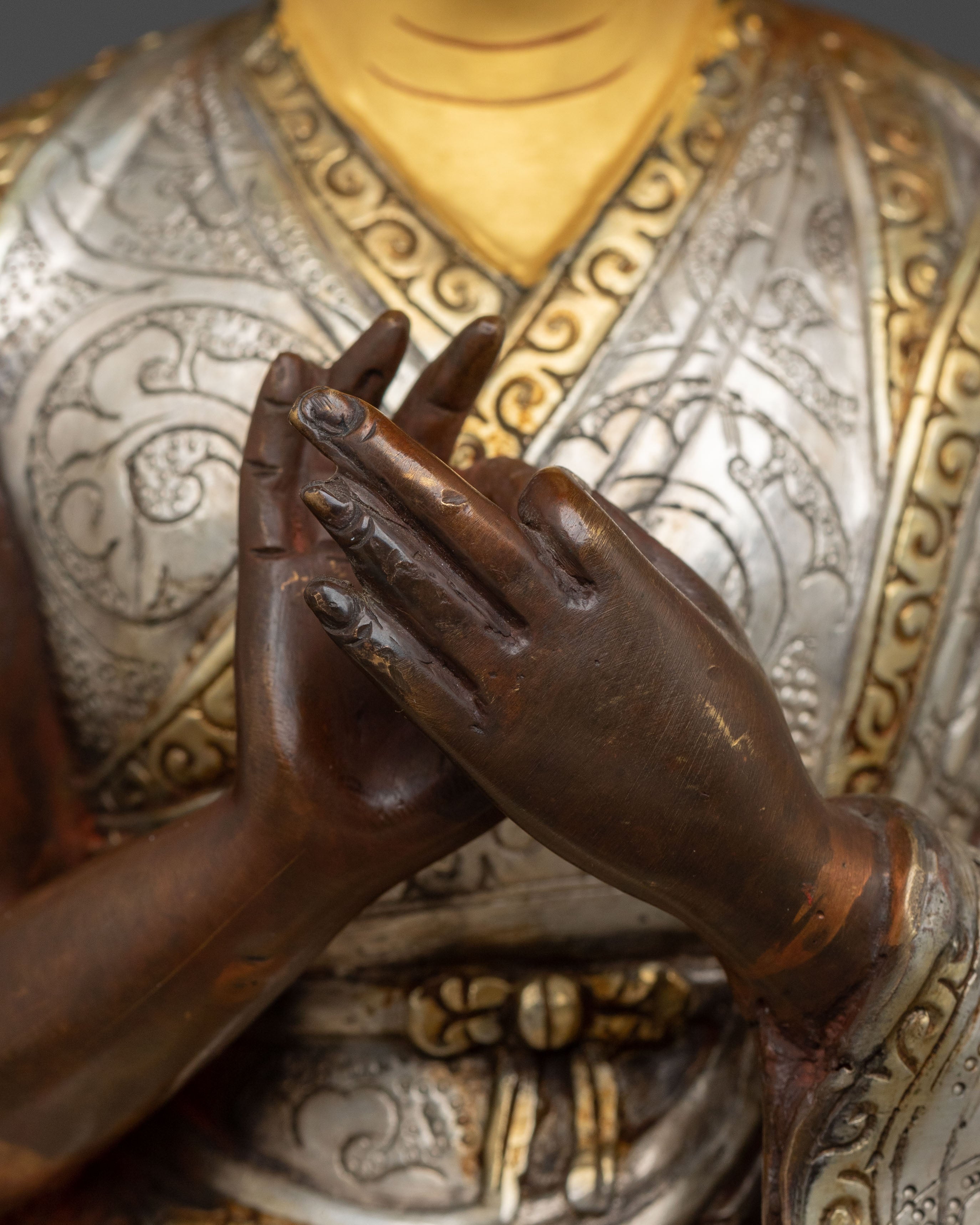 Buddhist Master Karmapa Sculpture: Handcrafted Gold and Silver Gilded Art