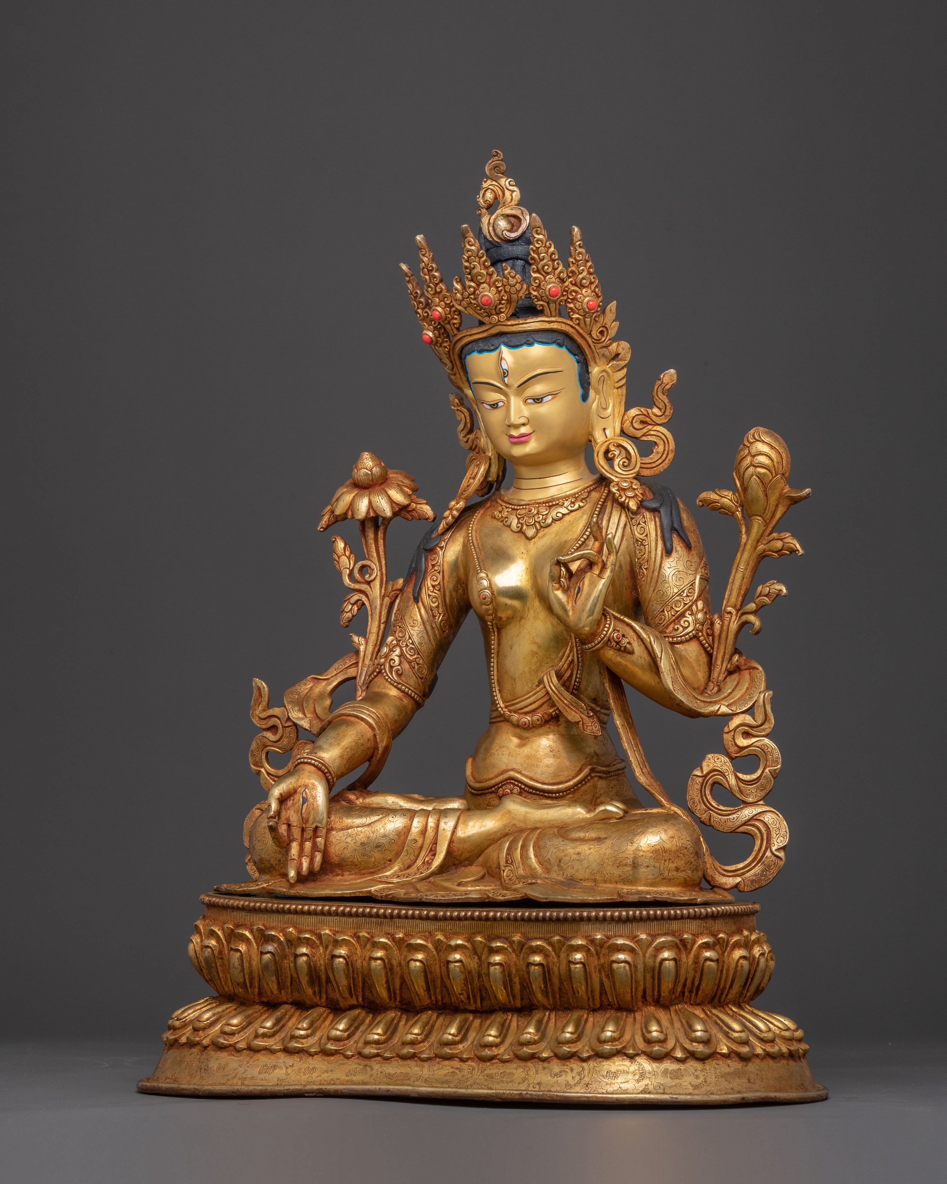 Handcrafted White Tara Blessing Statue – Radiant Copper Artistry