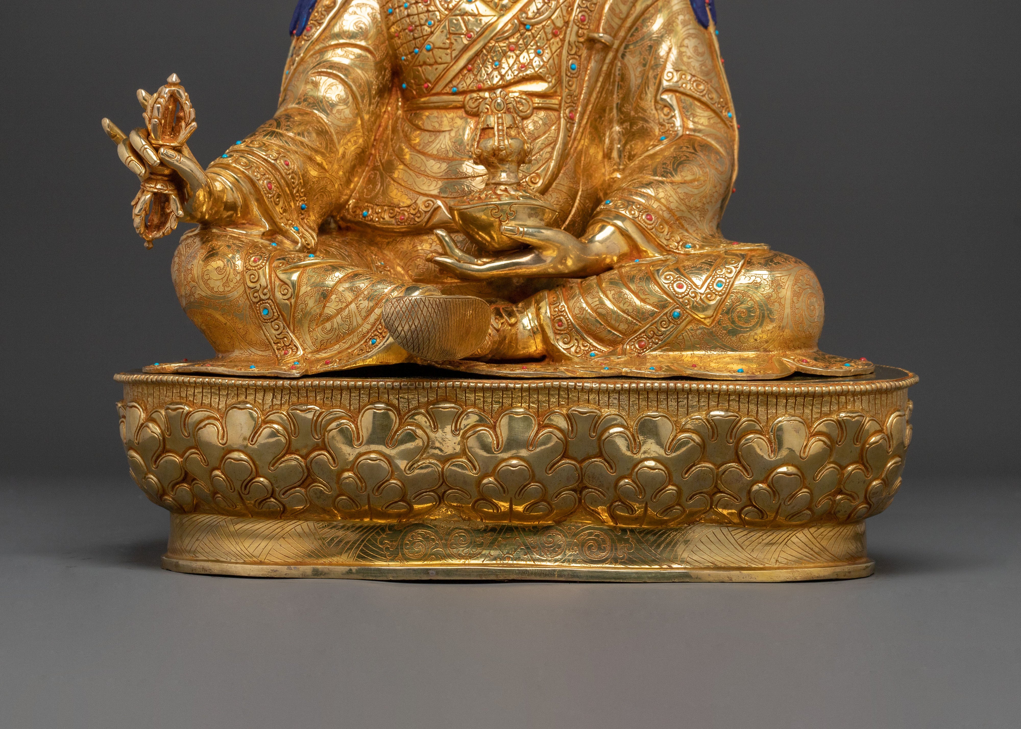 Guru Rinpoche 24K Gold Gilded Sacred Figure | Tibetan Buddhist Sculpture