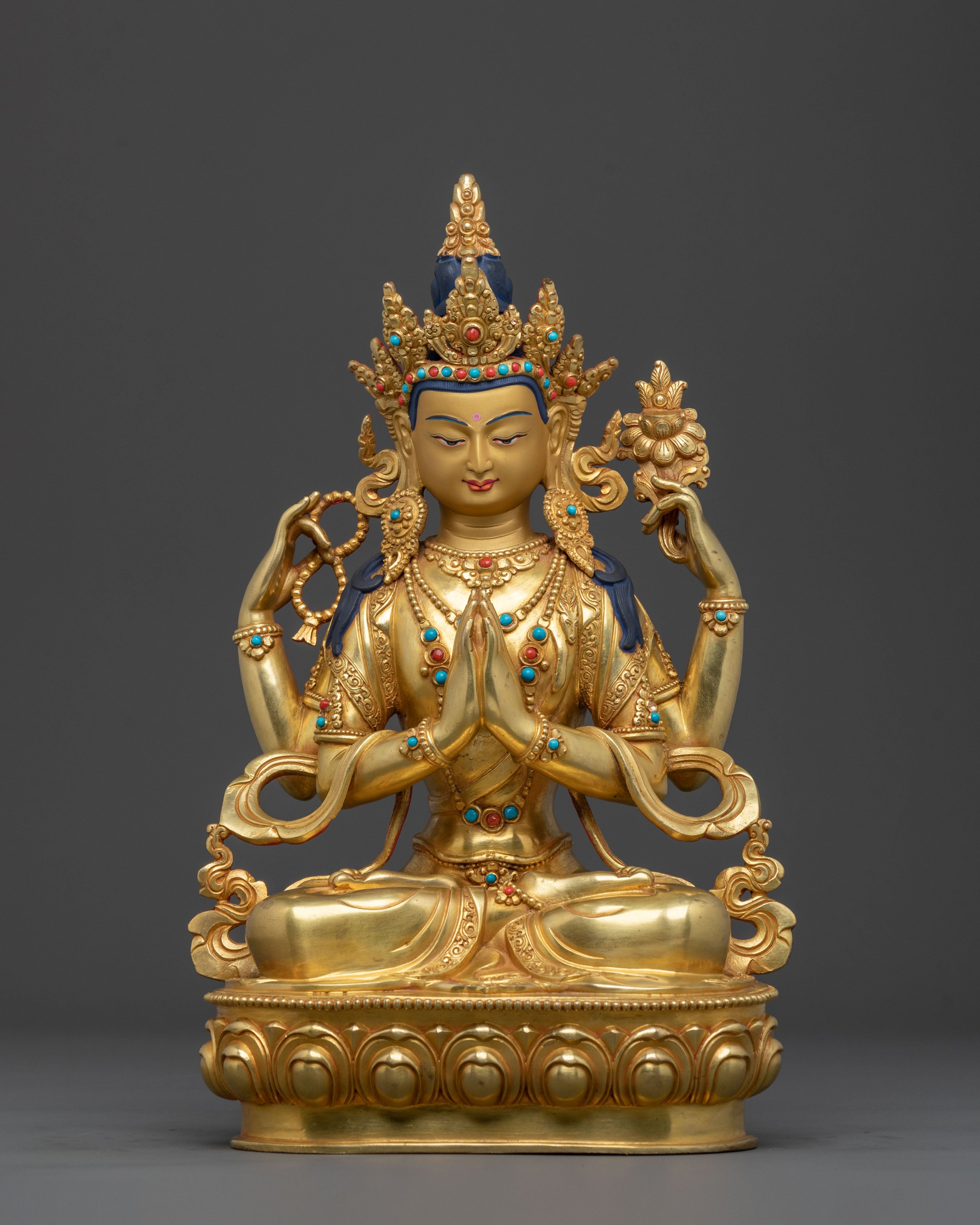 Chenrezig 24k Gold Gilded Sculpture