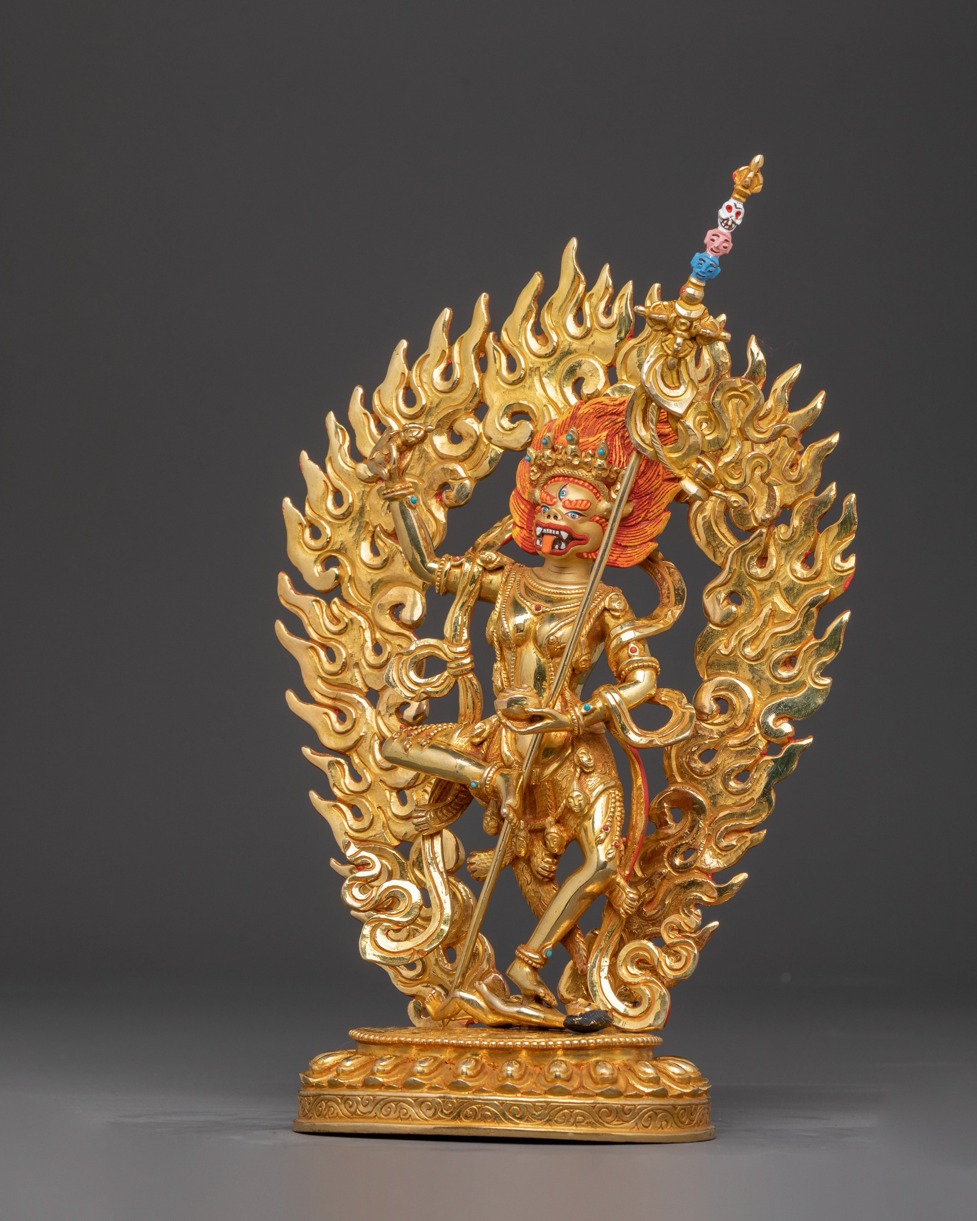 Shimha Mukha Protection Statue | Handcrafted 24K Gold Gilded Artwork