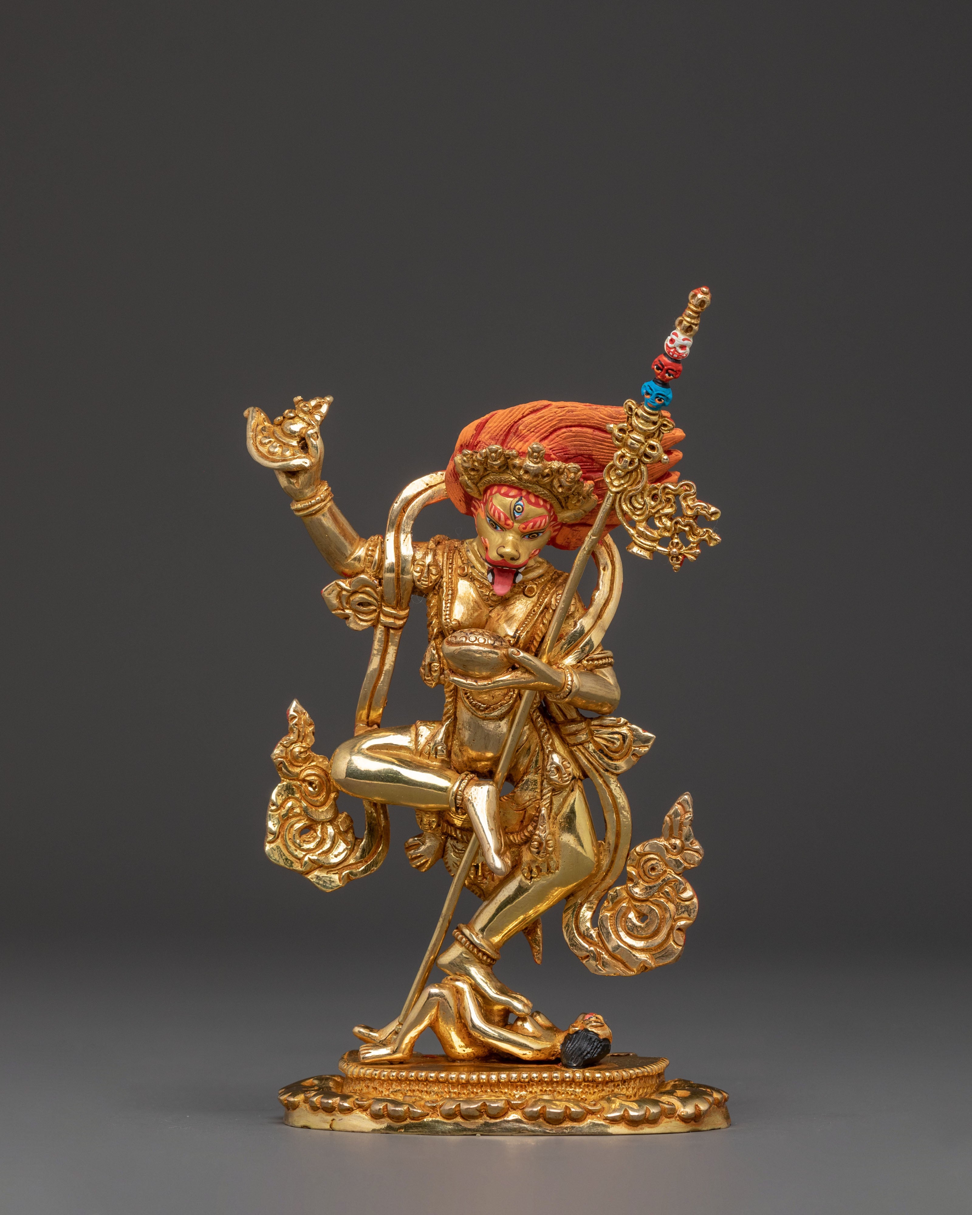 Fierce Guardian Simhamukha Statue – Gilded Copper Art