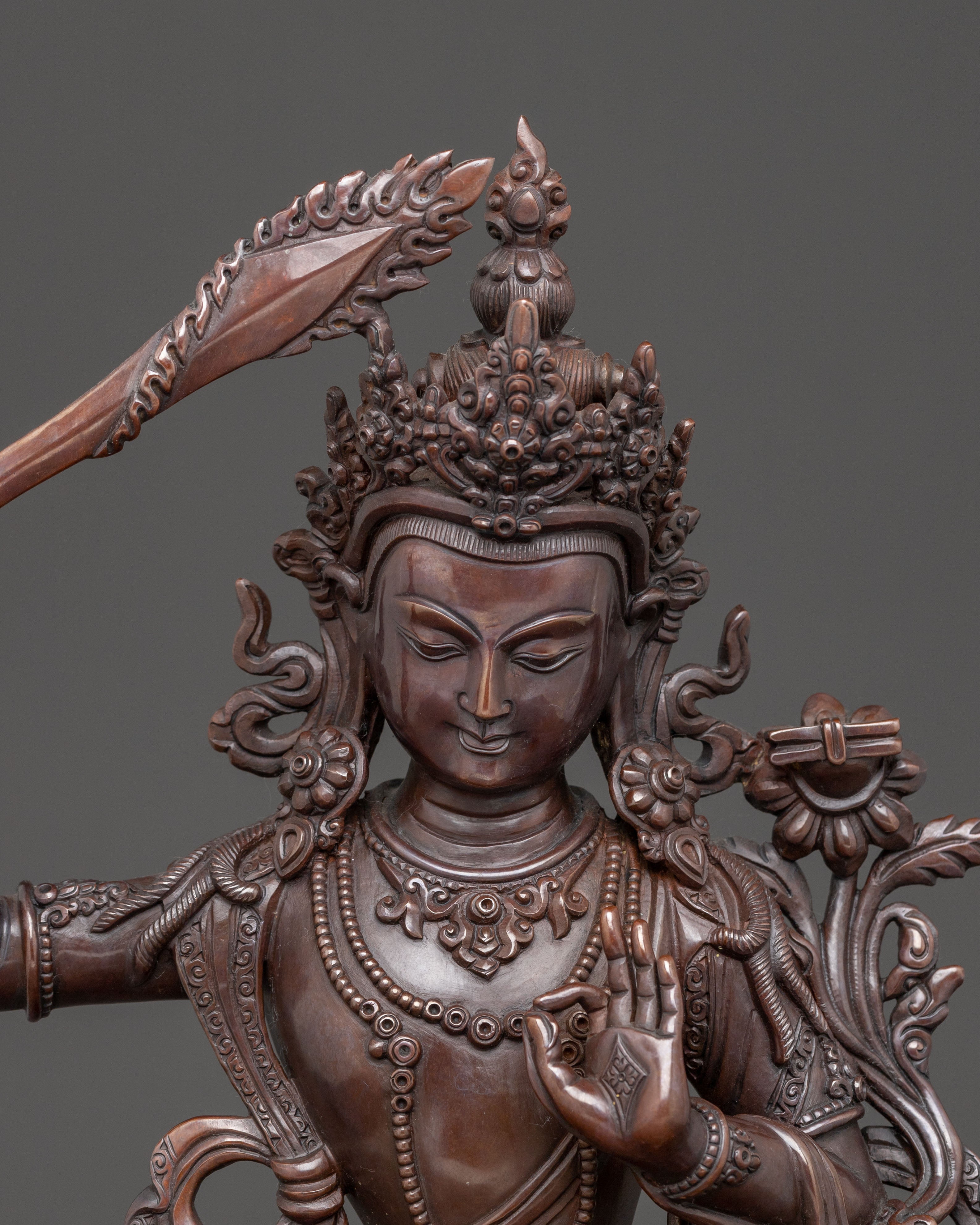 Oxidized Copper Manjushri Bodhisattva Statue | Wisdom Deity