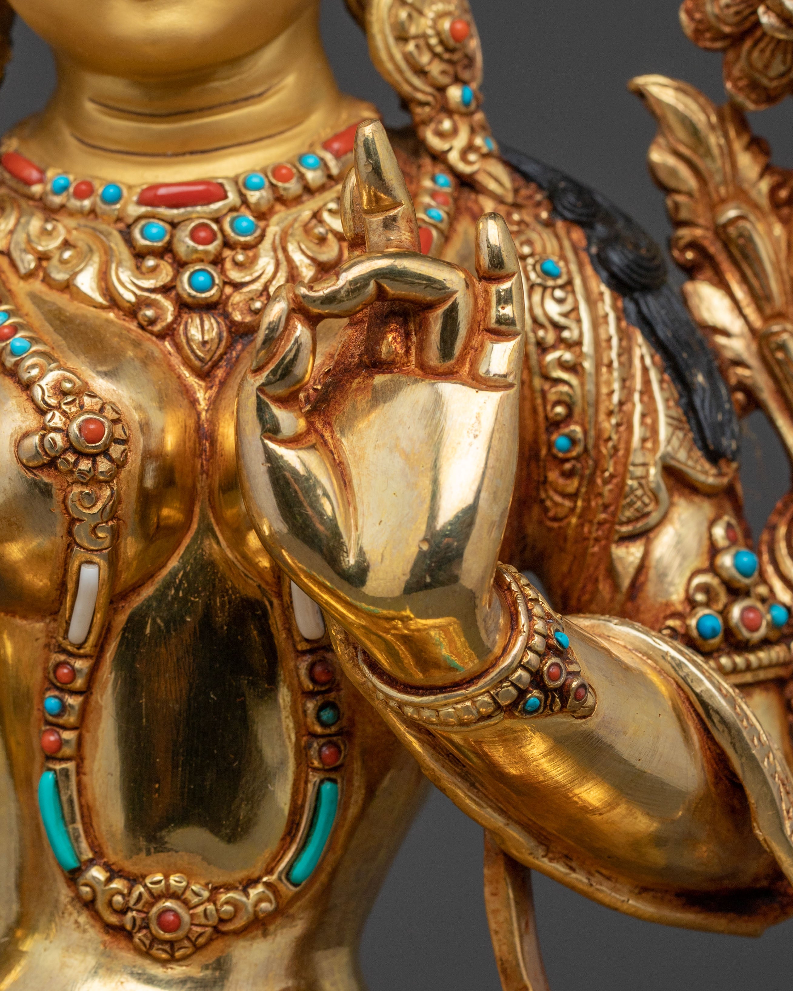 Handcrafted Green Tara Spiritual Statue | Exquisite 24K Gold Gilded