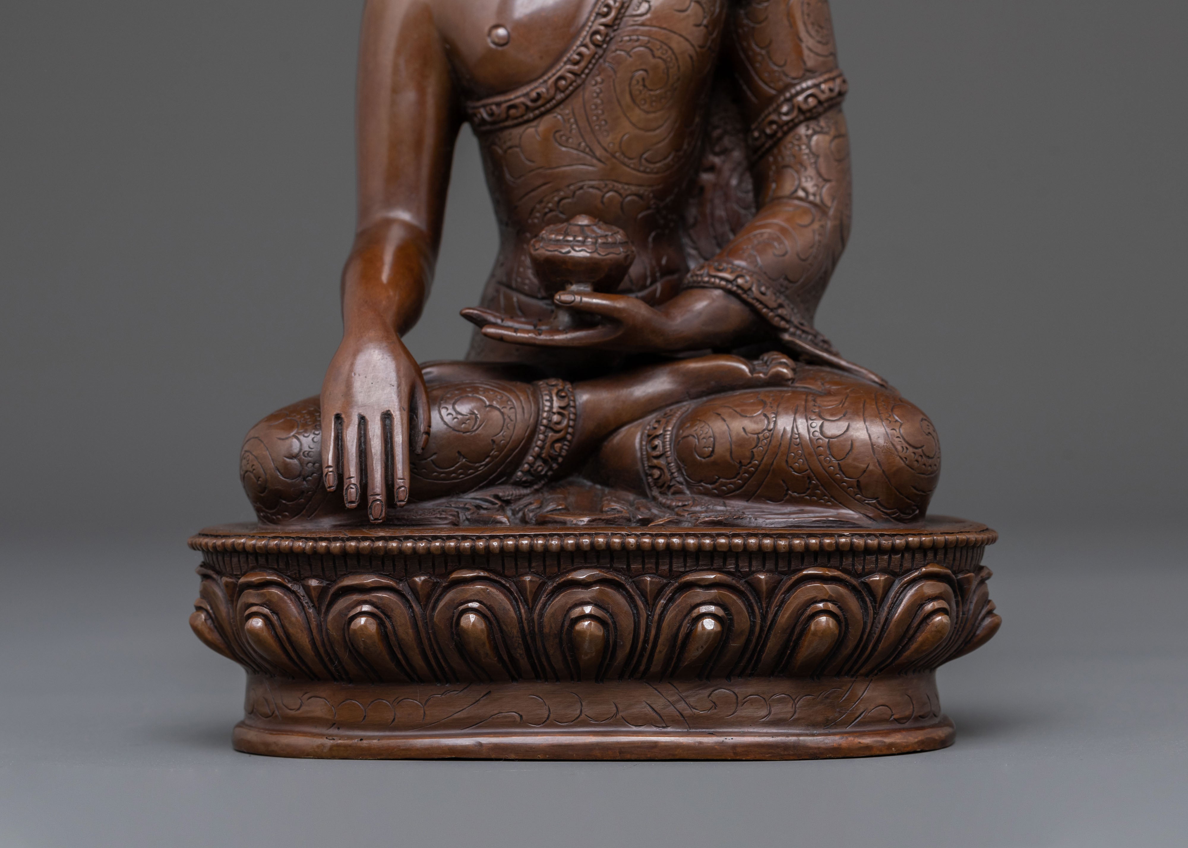 Shakyamuni Buddha: Oxidized Copper Figurine