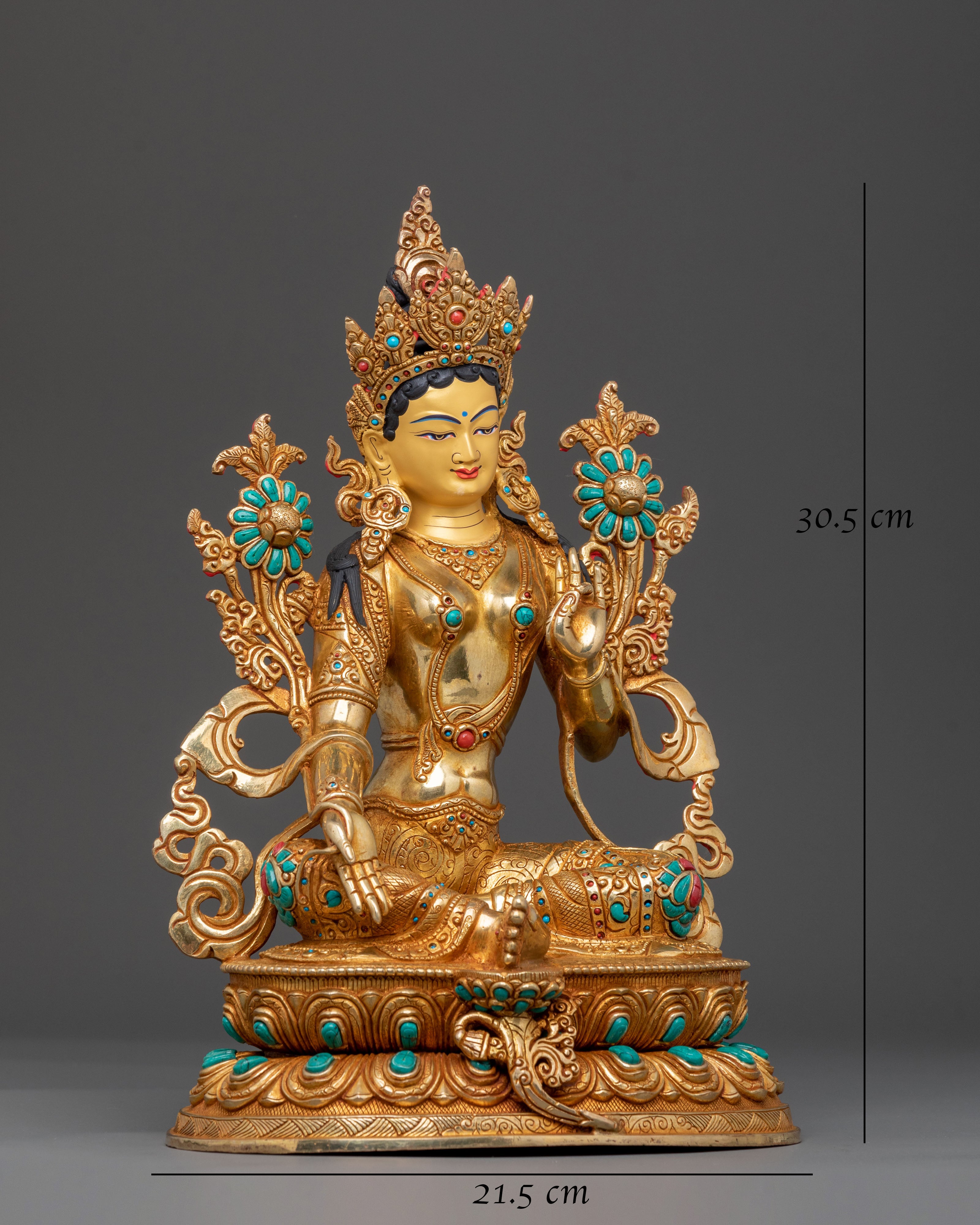 Green Tara 24K Gold Gilded Statue: Compassion Protector