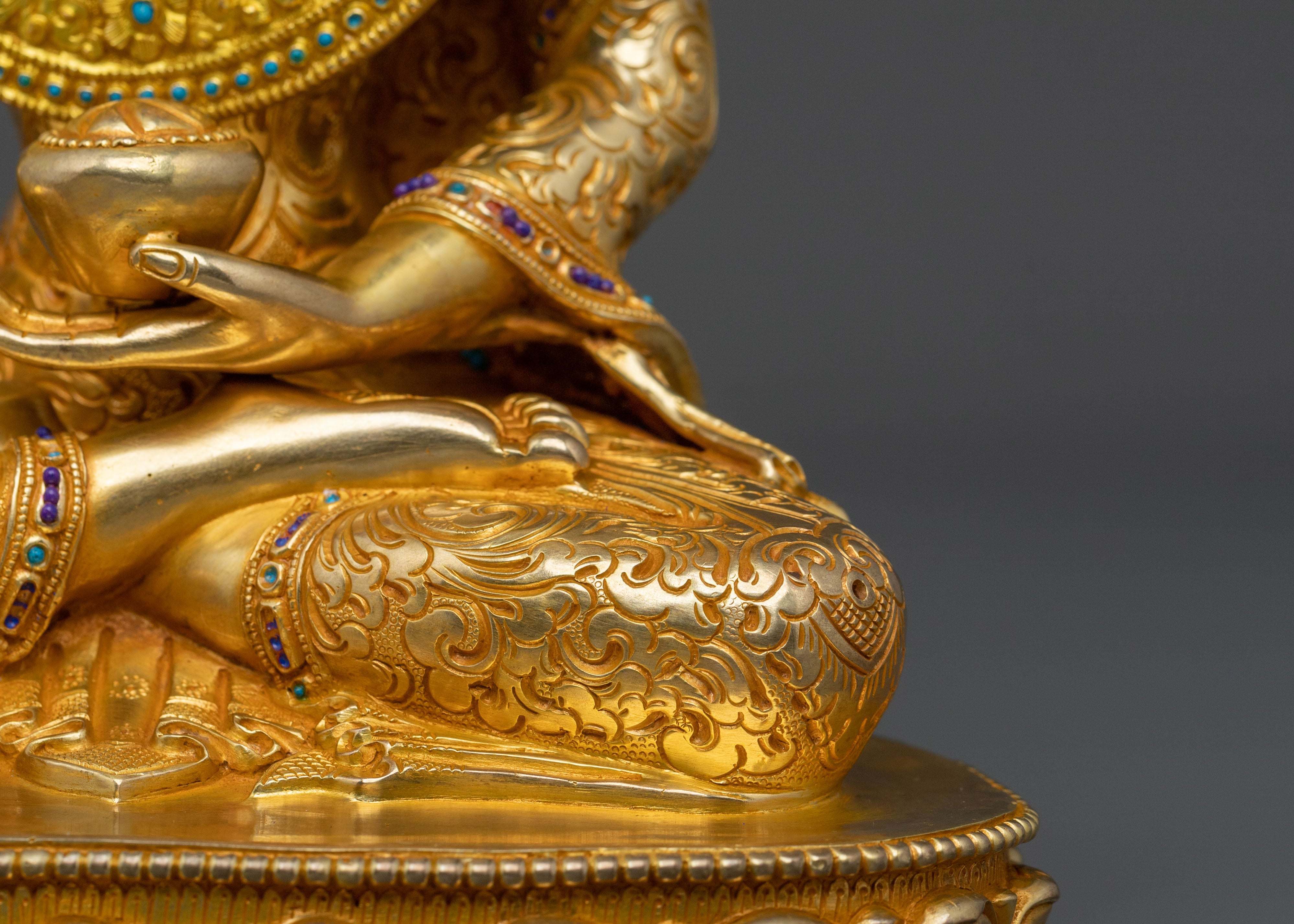 Handcrafted Crown Shakyamuni Buddha Spiritual Sculpture in 24K Gold