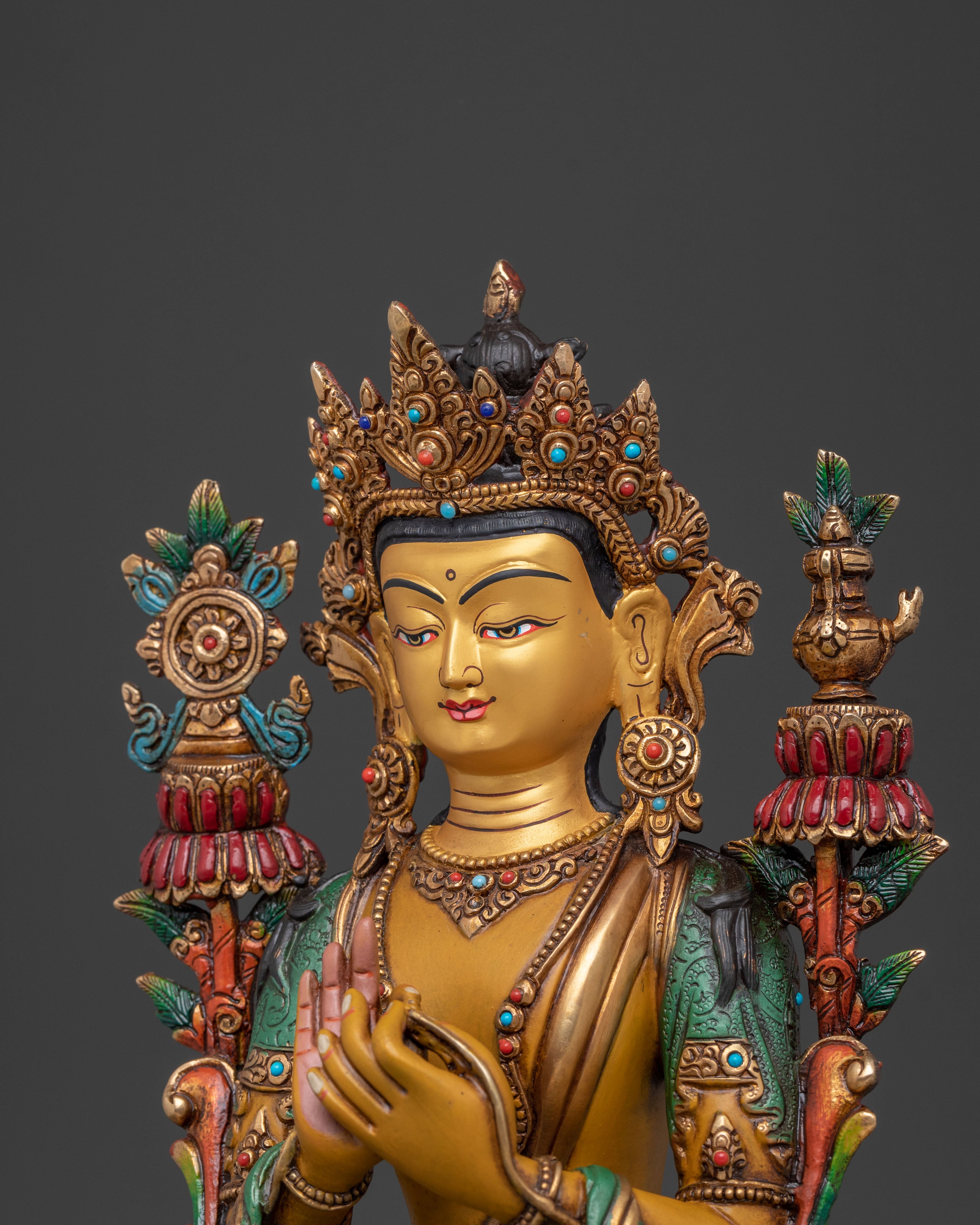 Maitreya Buddha Statue: 24K Gold Gilded Figurine