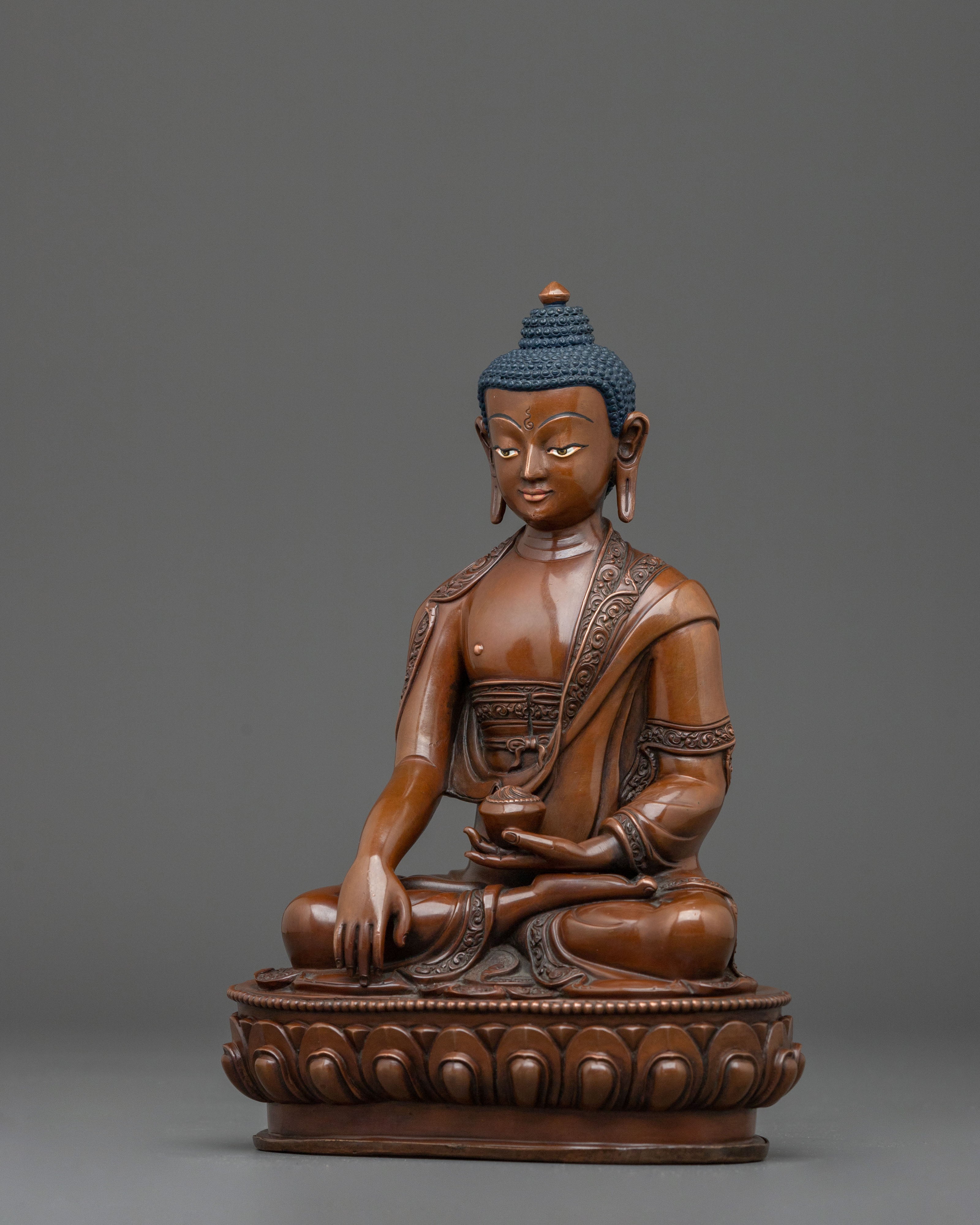 Shakyamuni Buddha Sacred Oxidized Copper Sculpture