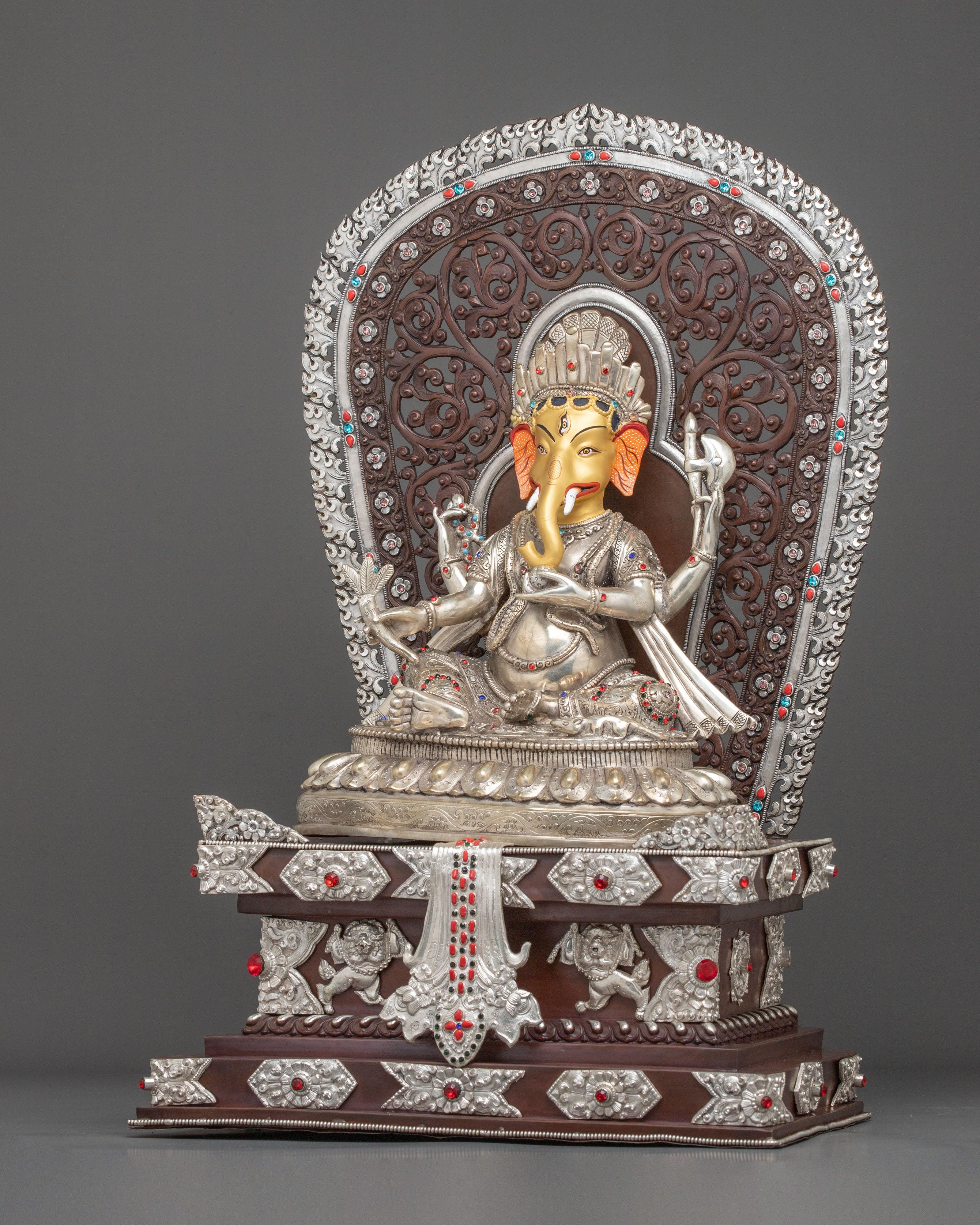 God Ganesh Statue on Throne | Silver Plated Divine Figurine