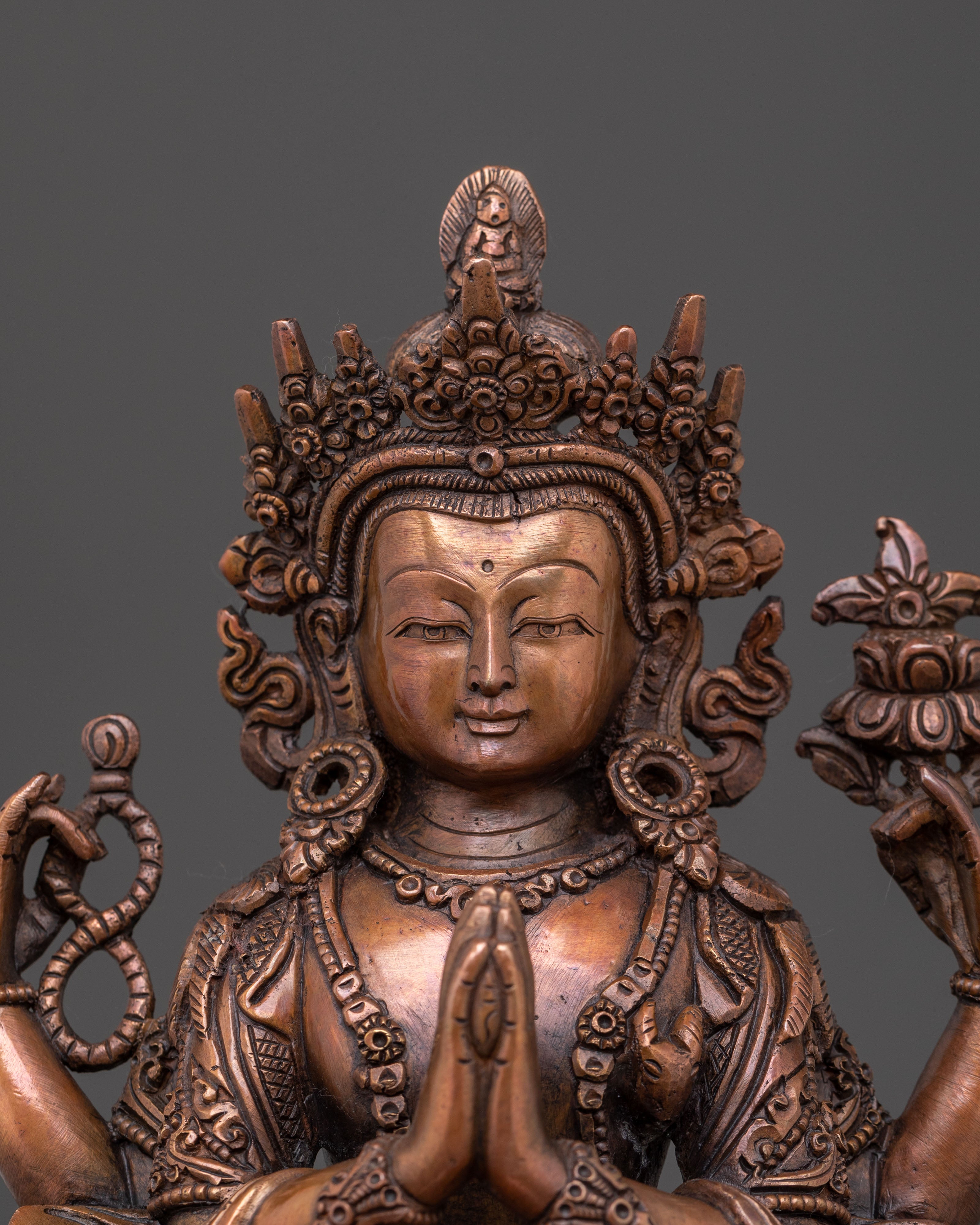 Divine Chenrezig: Handcrafted Oxidized Copper Figurine