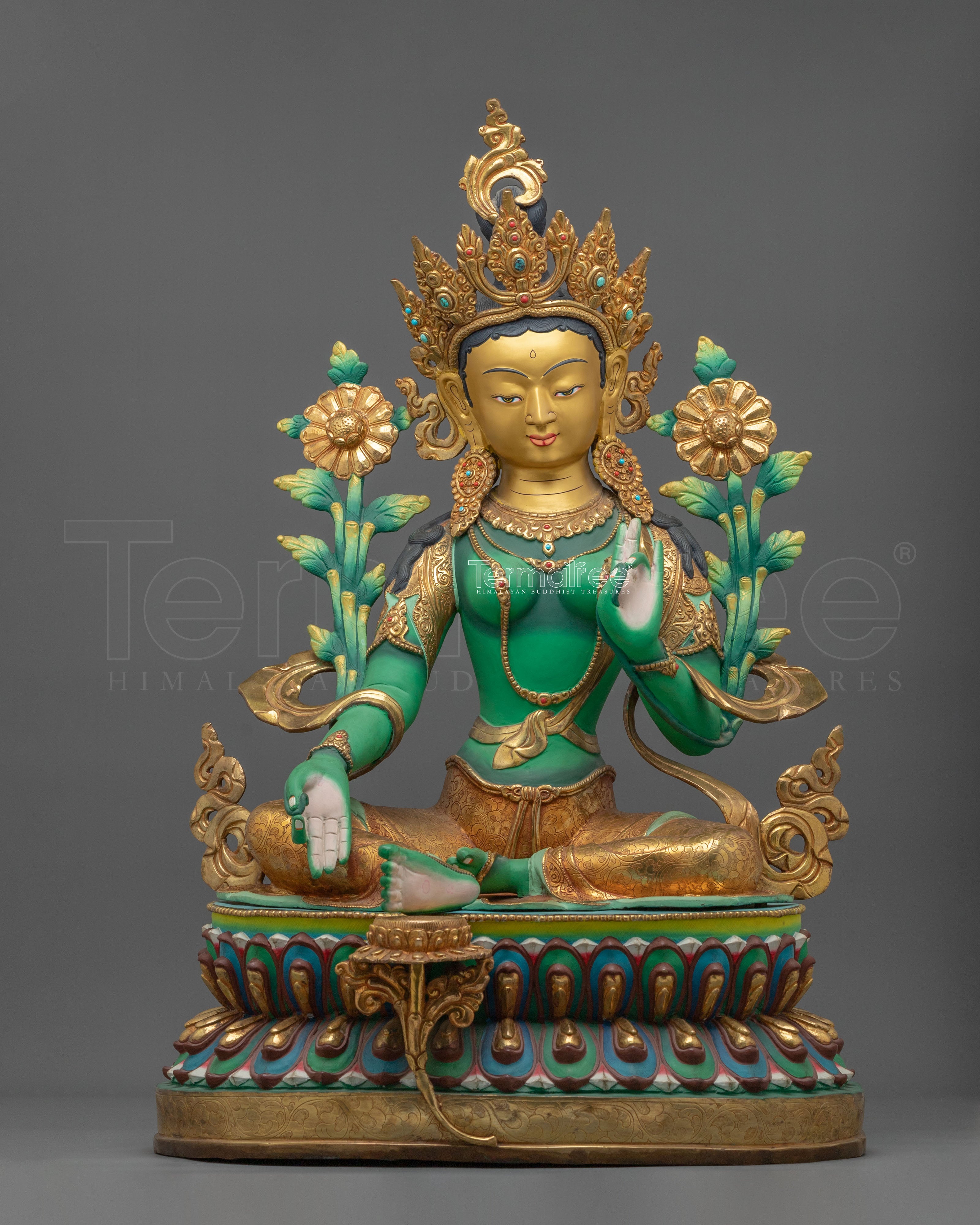 Green Tara Copper Statue with 24K Gold Gilding